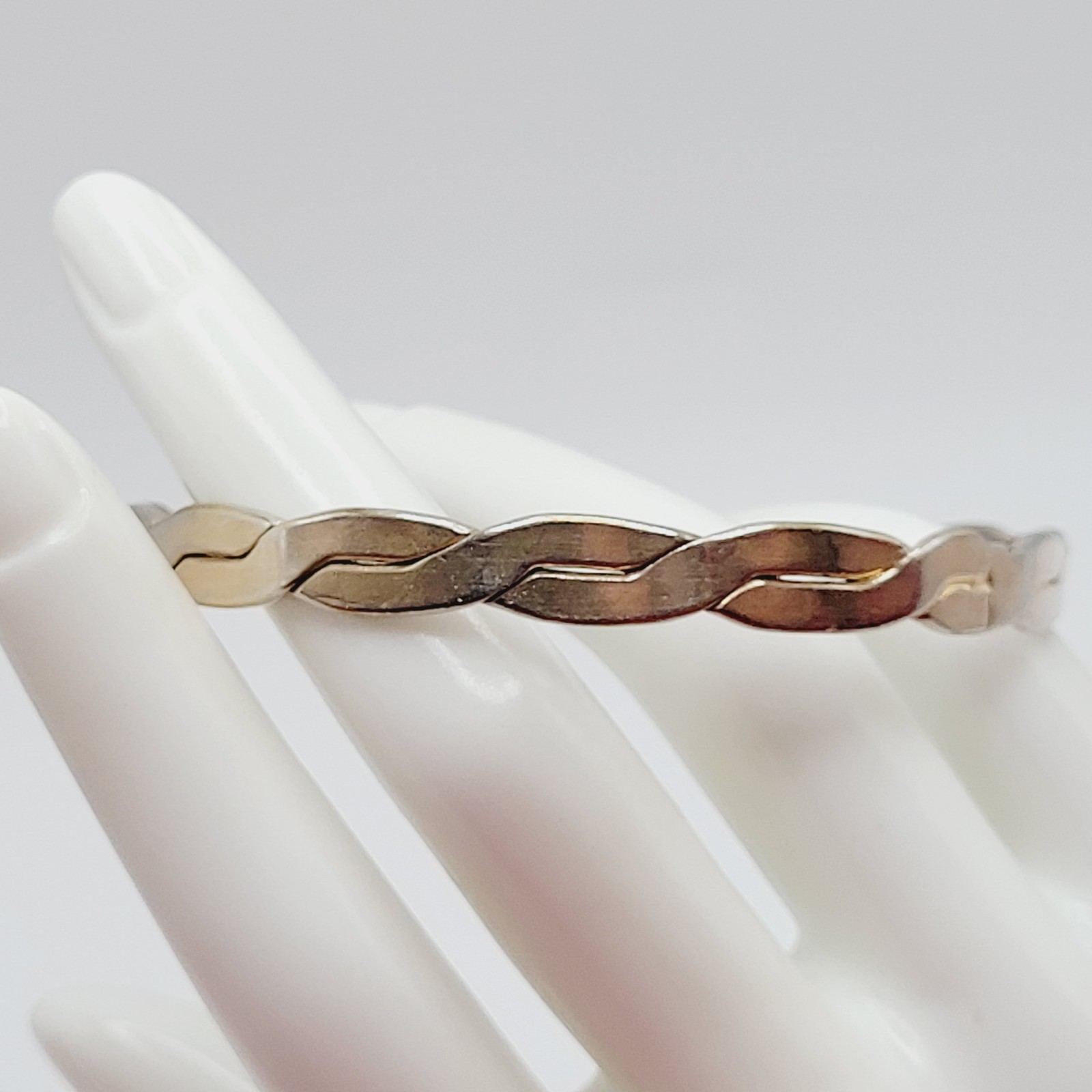 Vintage Mexico Metal Flat Braid Worn Silver Tone Brass Bangle Bracelet 8 Inch