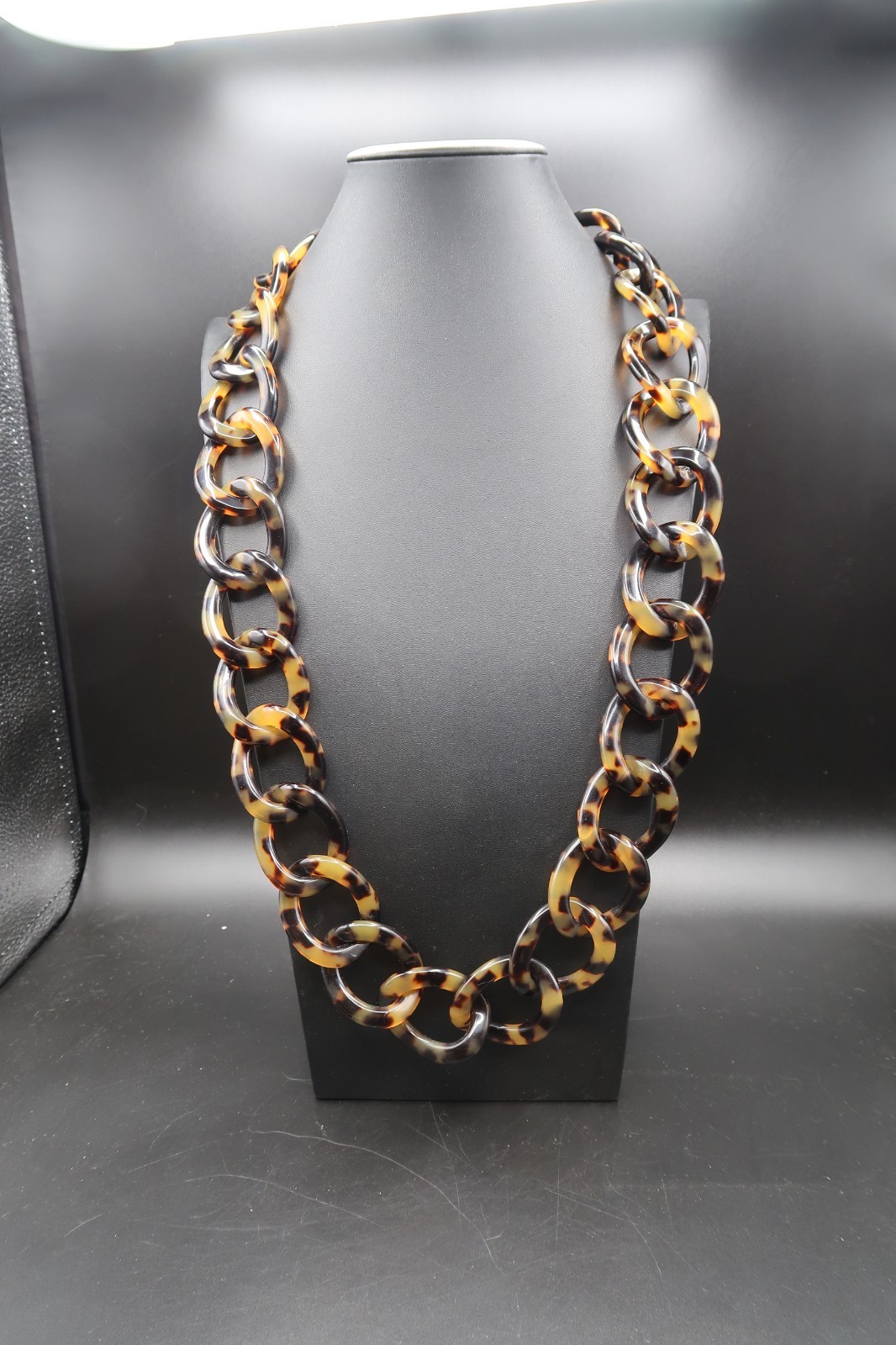Vtg Chunky Tortoise Shell Large Link Necklace Acrylic Celluloid Bakelite