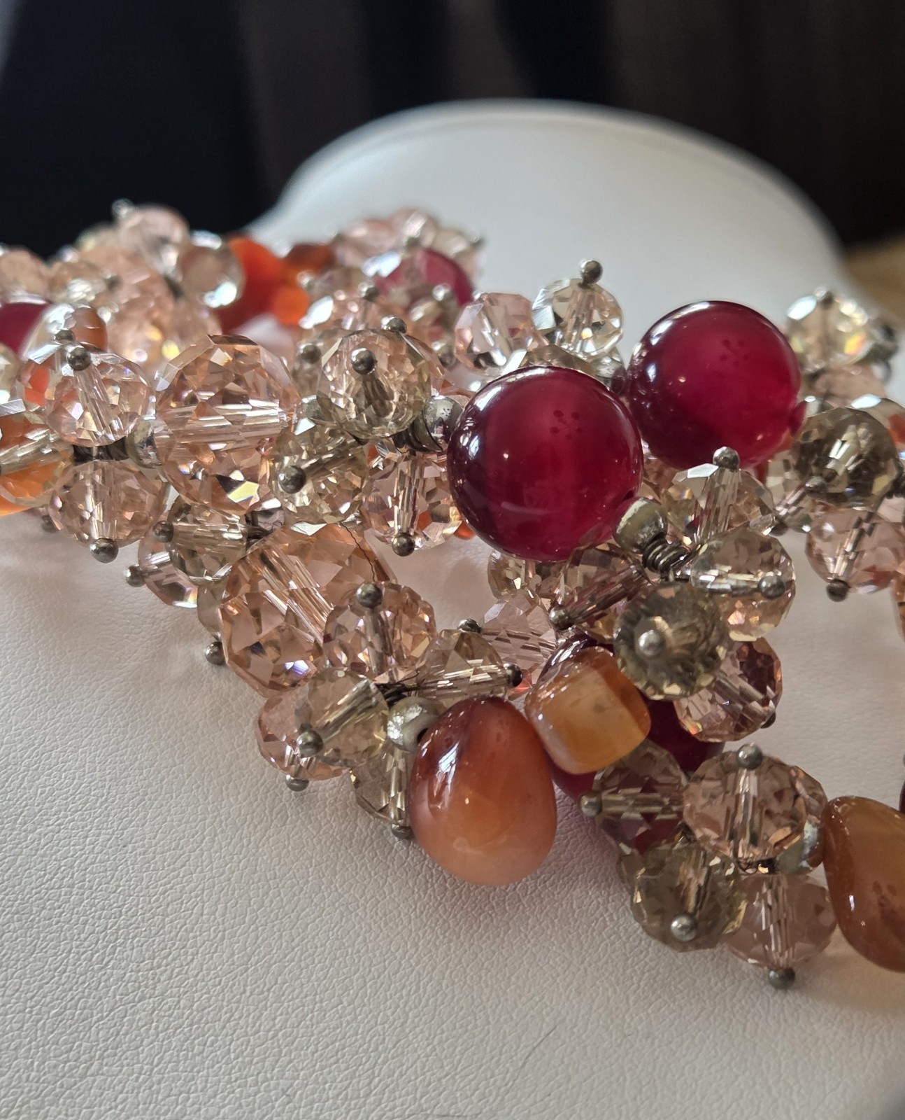 Glass Crystal Faceted Clusters Beaded 18″ Choker Necklace Champagne Pink Beads