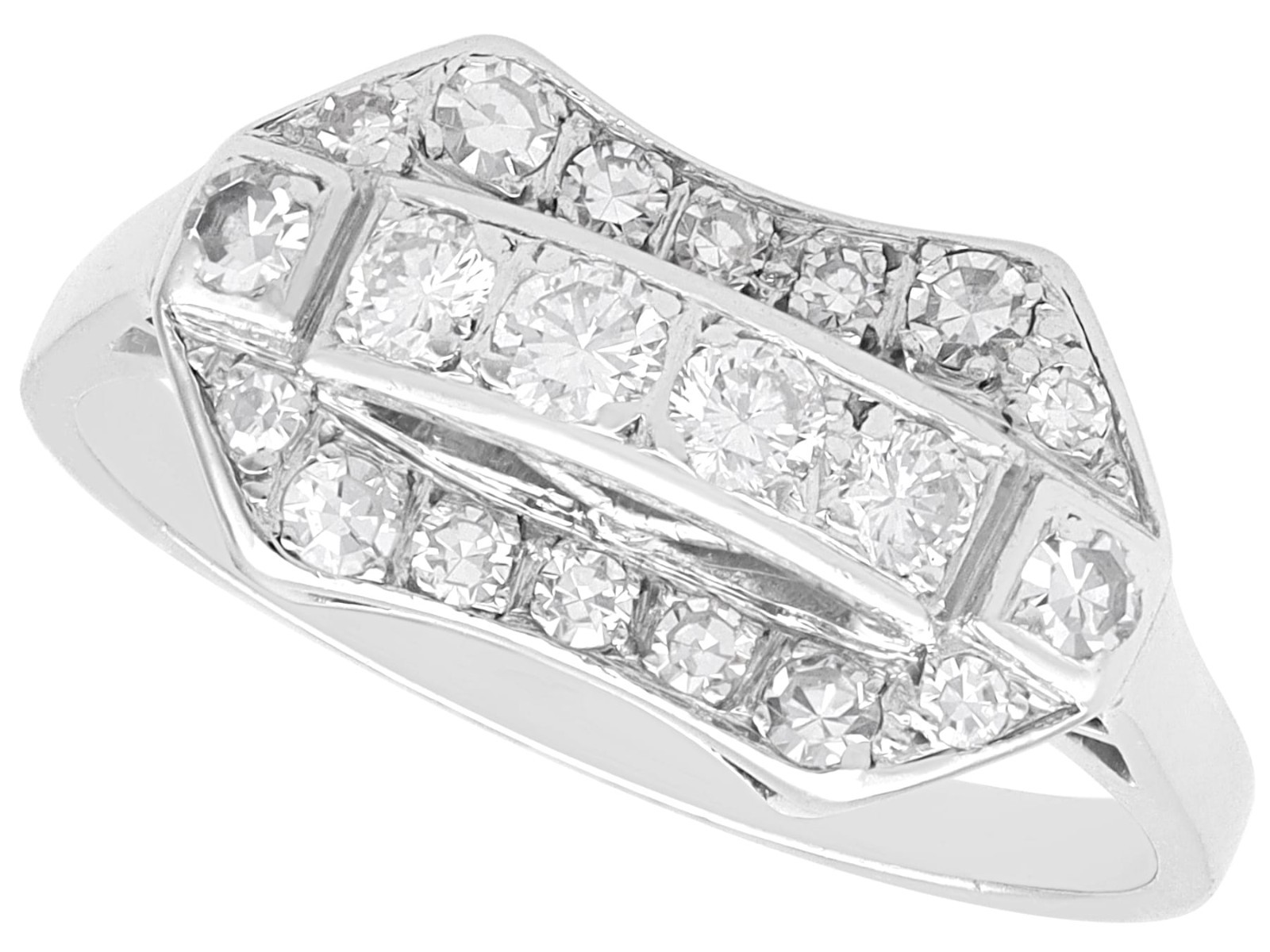 Vintage 0.78Ct Diamond and 18k White Gold Dress Ring Circa 1950