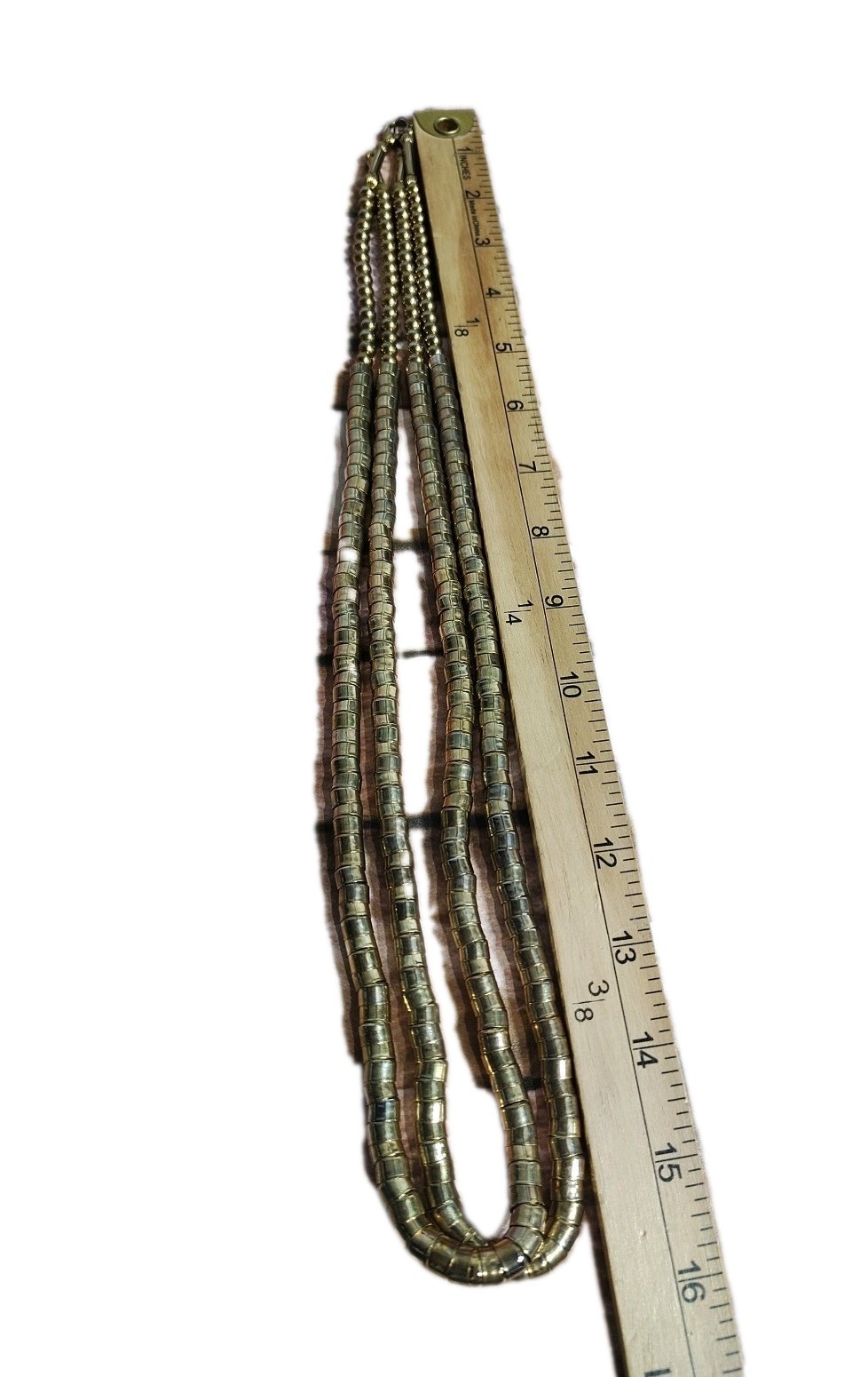 Vintage Retro Long Gold Tone Metal Beaded Statement Costume Flapper Necklace