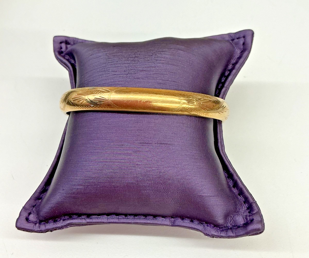 VTG 14k Gold Engraved Bangle Bracelet Monogram Signed RINE Jewelry 9g R757S-DsVa