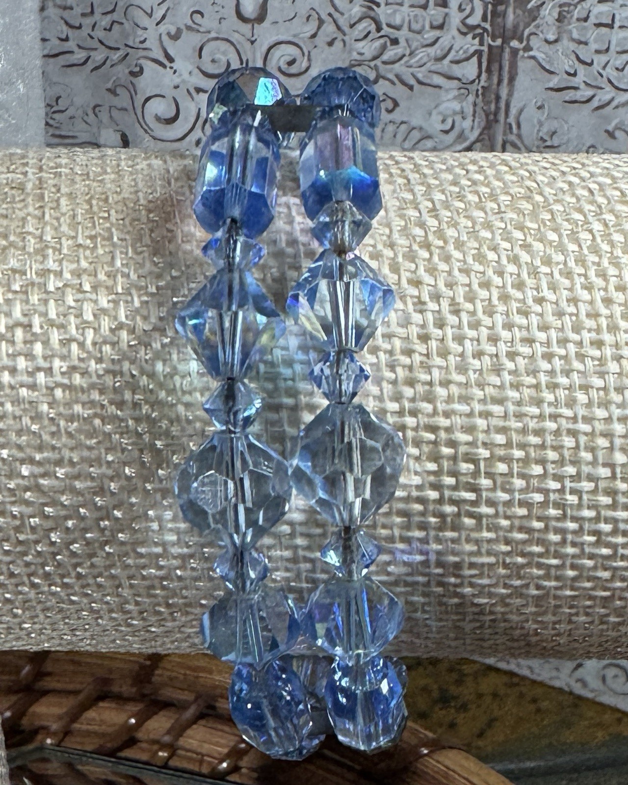 Vintage Blue Faceted Glass Bead Multi-Strand Wrap Bracelet