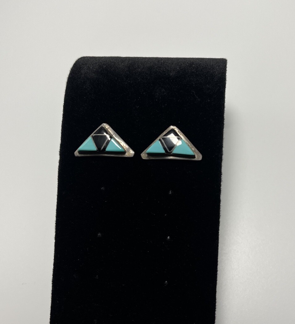 VINTAGE SOUTHWESTERN SINGED CW STERLING TURQUOISE ONYX