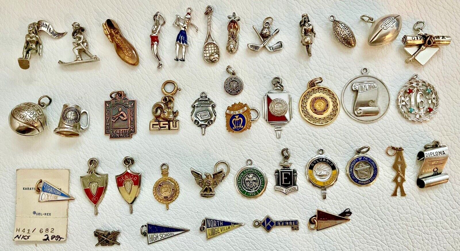 Vintage Sterling Silver Enamel Charms High School College University Sports