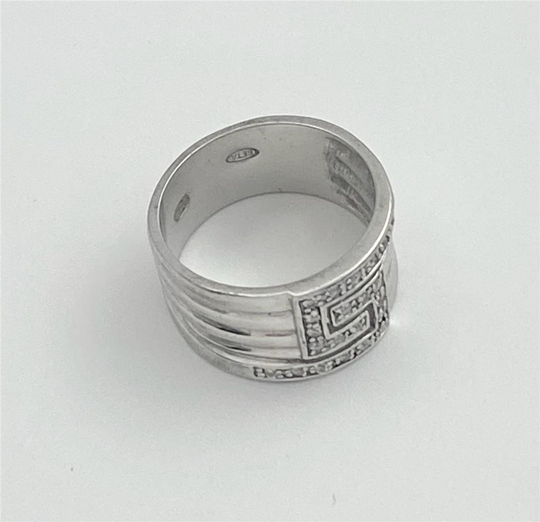 Vintage Seta 925 Sterling Silver Topaz Shiny Ribbed Ring Size 10