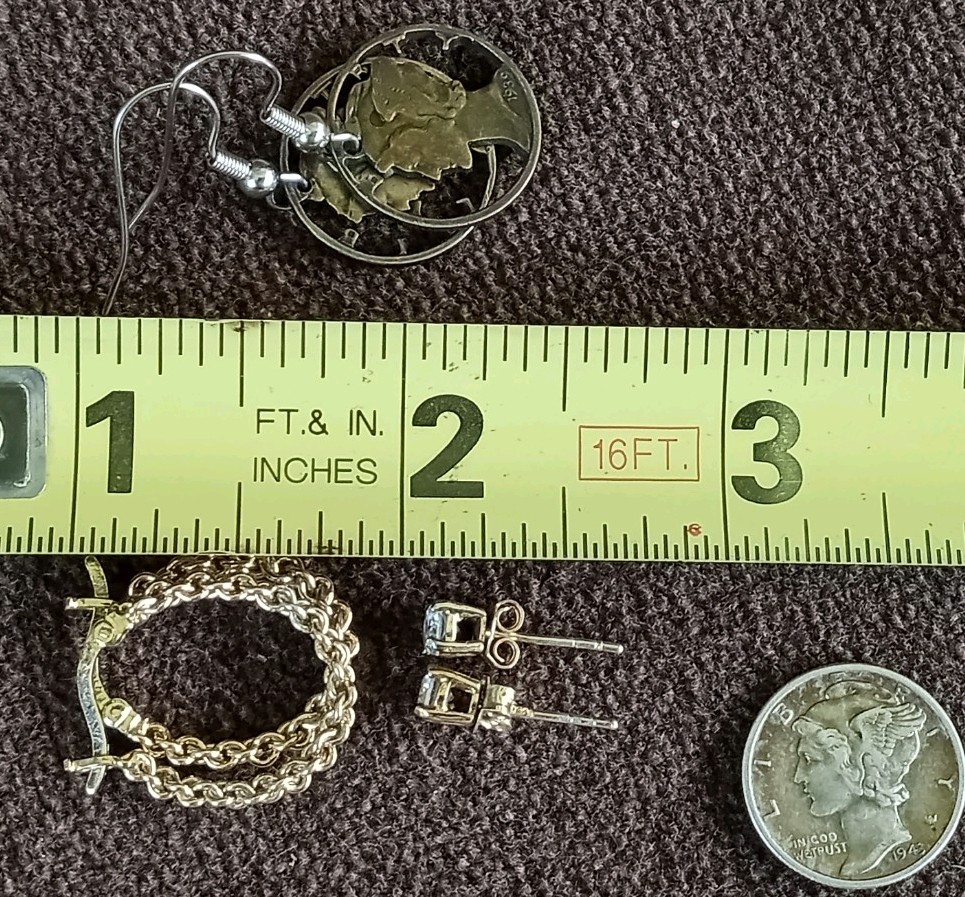 Lot of Sterling Silver Earrings 1939 Mercury Dimes, CZ, Chain Hoops