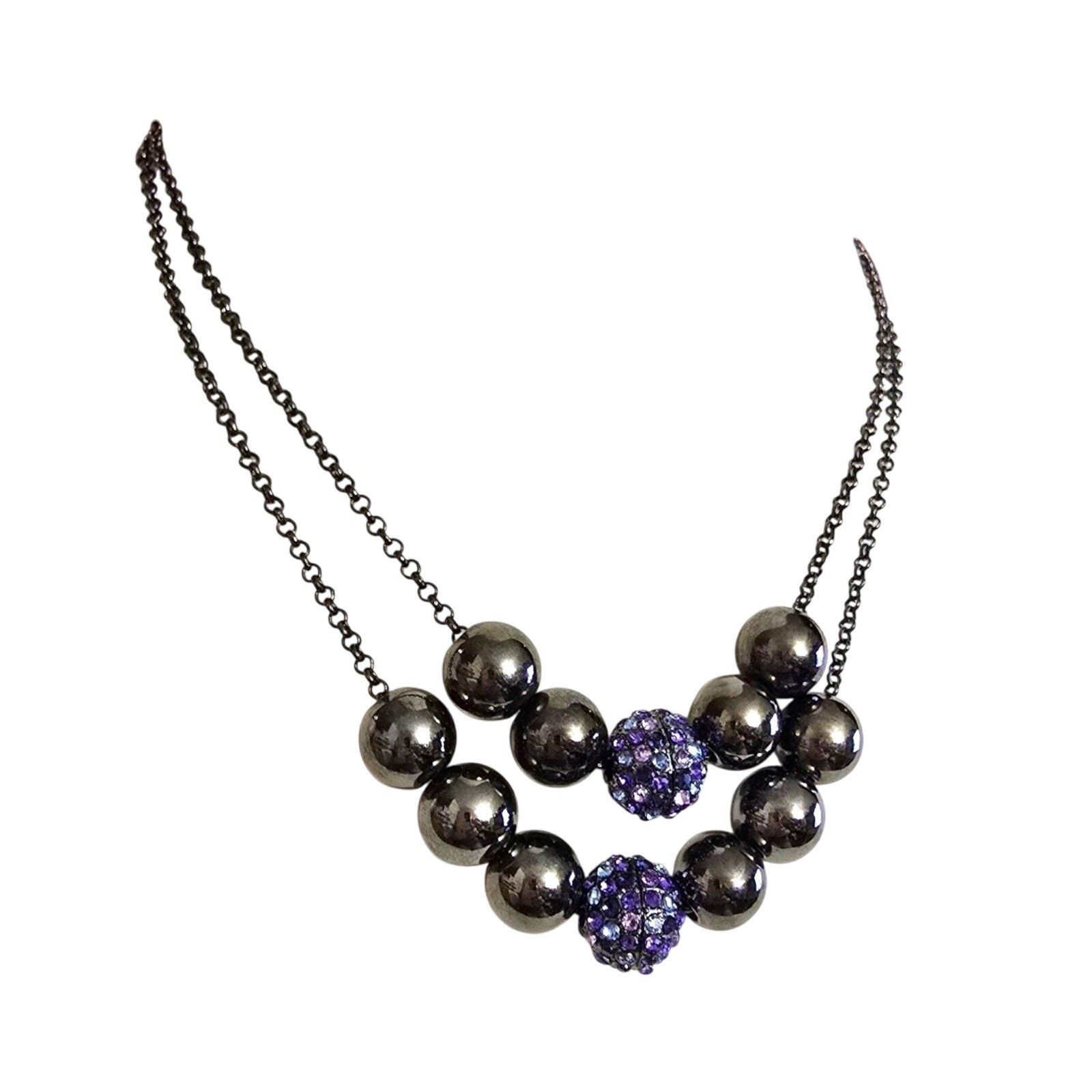 Necklace Liz Claiborne Choker Purple Rhinestones Black Charcoal 14″ 16″ SKU2416