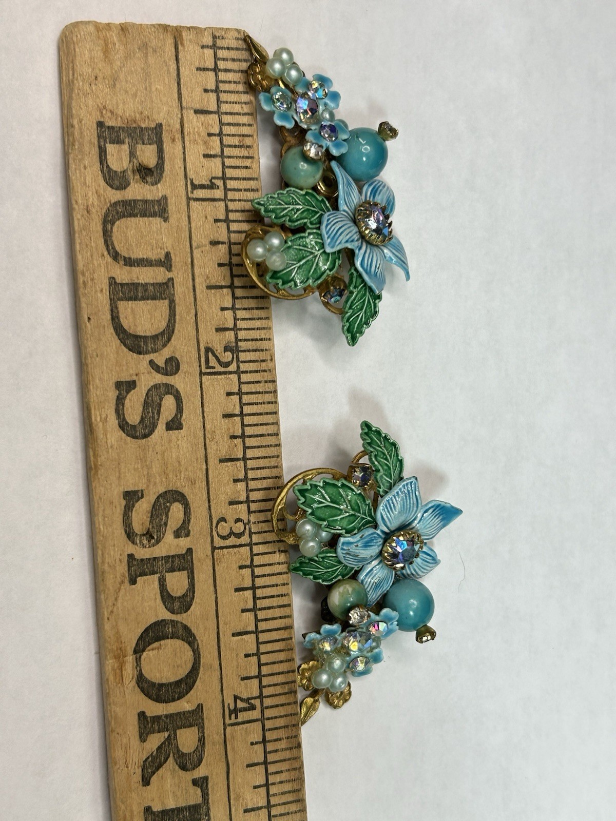Miriam Haskell Lever Back Clip Earrings Blue Enamel AB Stones & Sim Pearls RARE!