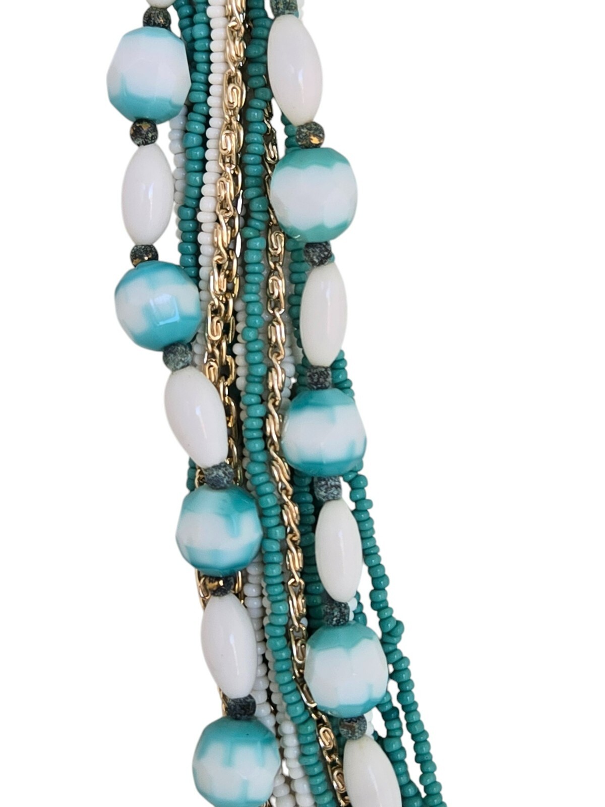 Vintage Turquoise and White Bead Necklace and Clip Earrings Set
