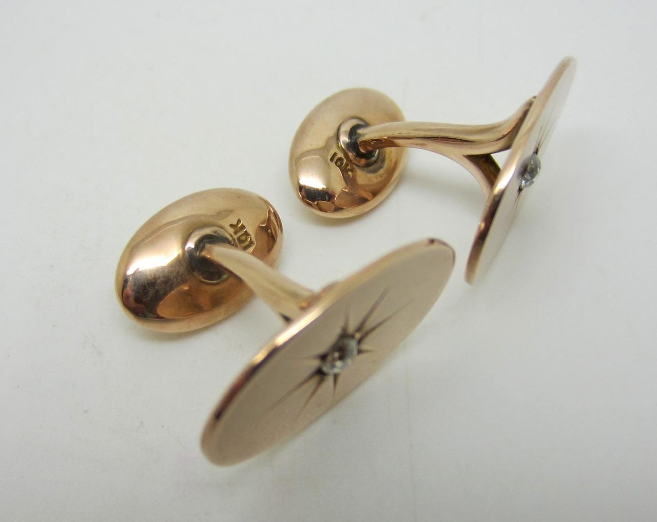 Vintage 10K Rose Gold Starburst Cufflinks with Old European Cut Diamond – LB2559