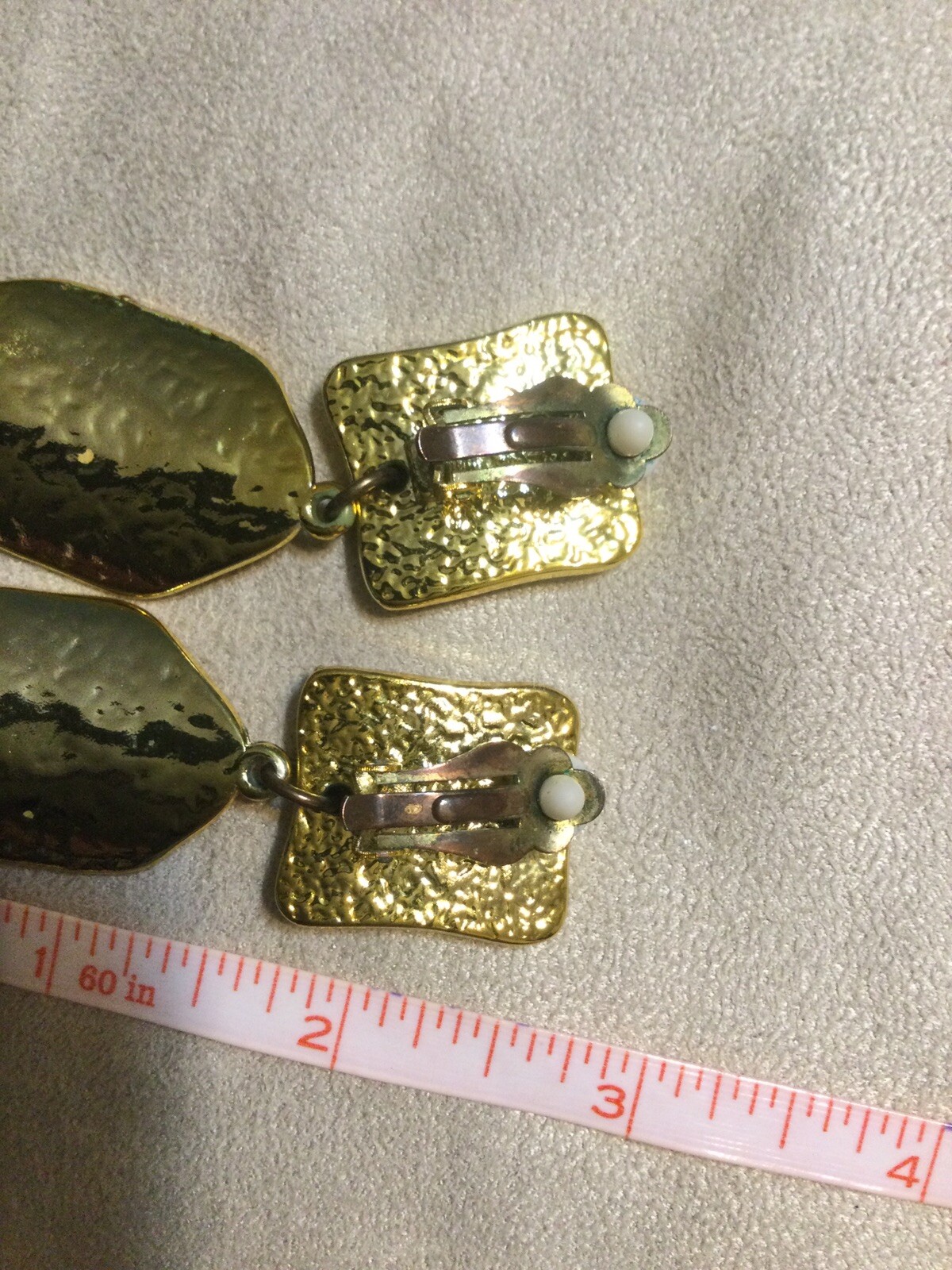 Clip Square Oval Dangle Gold Tone Earrings Very Light Weight