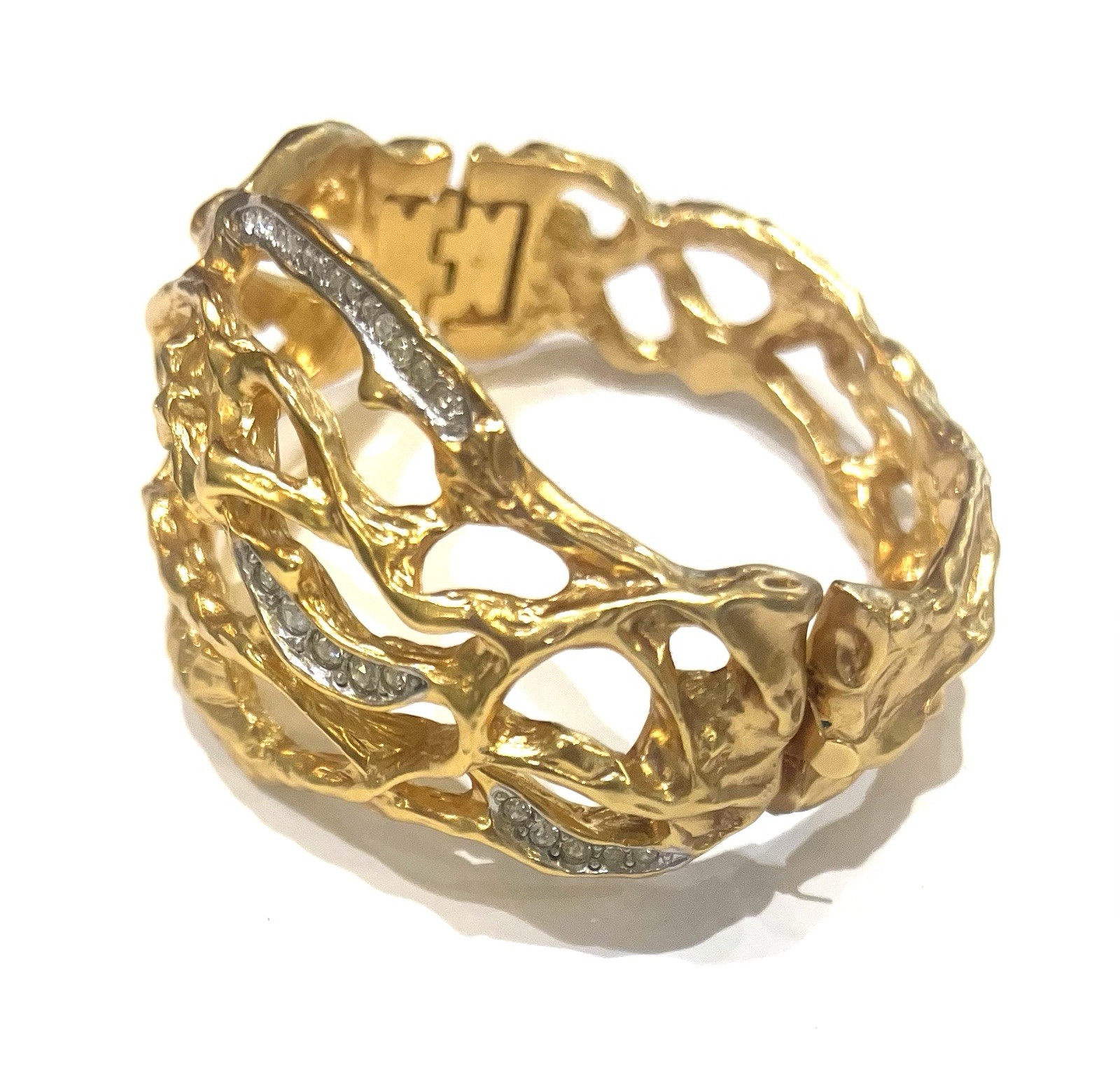 Elizabeth Taylor Gold Tone & Crystal Hinged Bracelet Signed