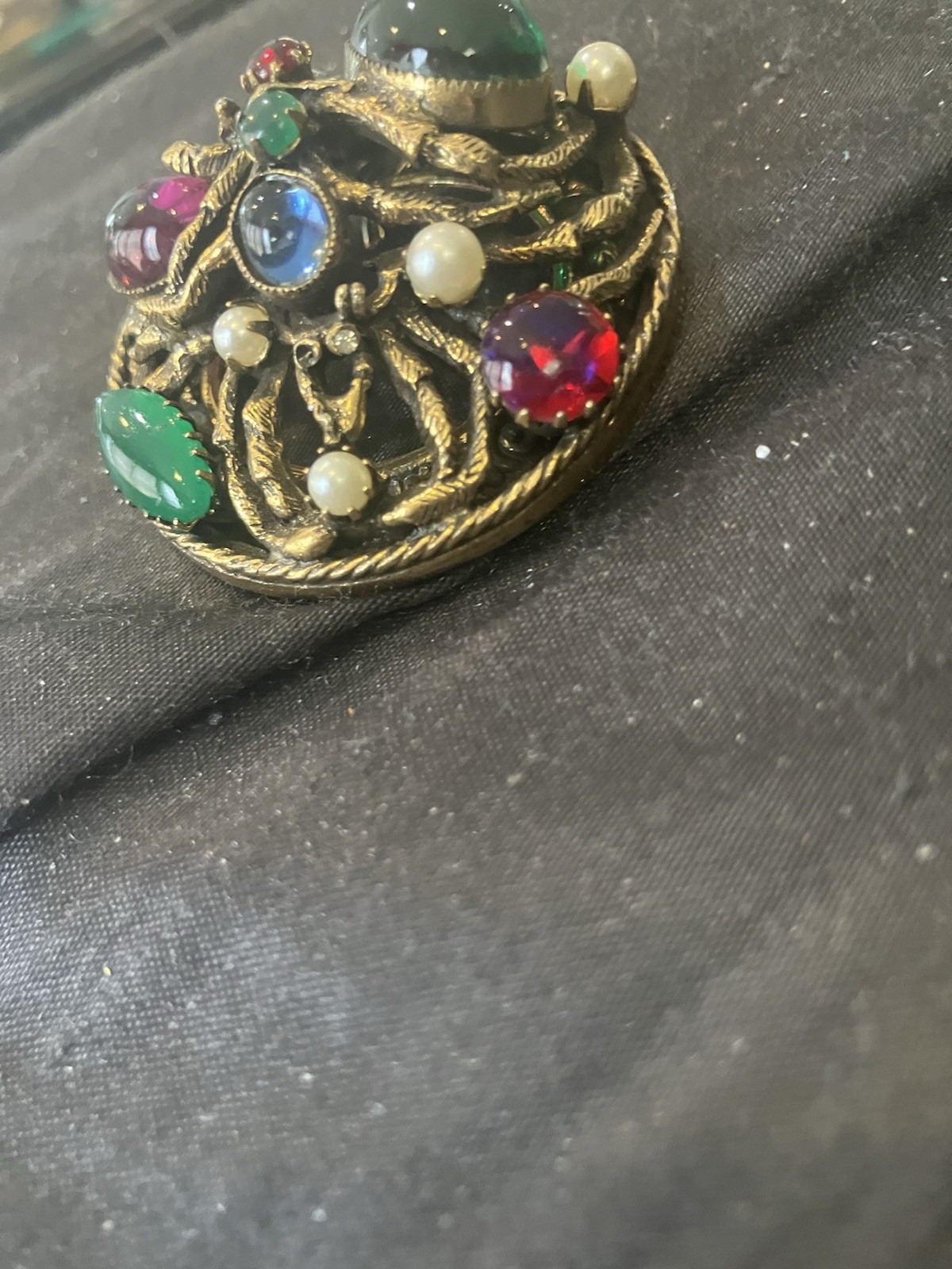ORIGINAL BY ROBERT Cab Blue Green PEARL RHINESTONE Vintage BROOCH PENDANT
