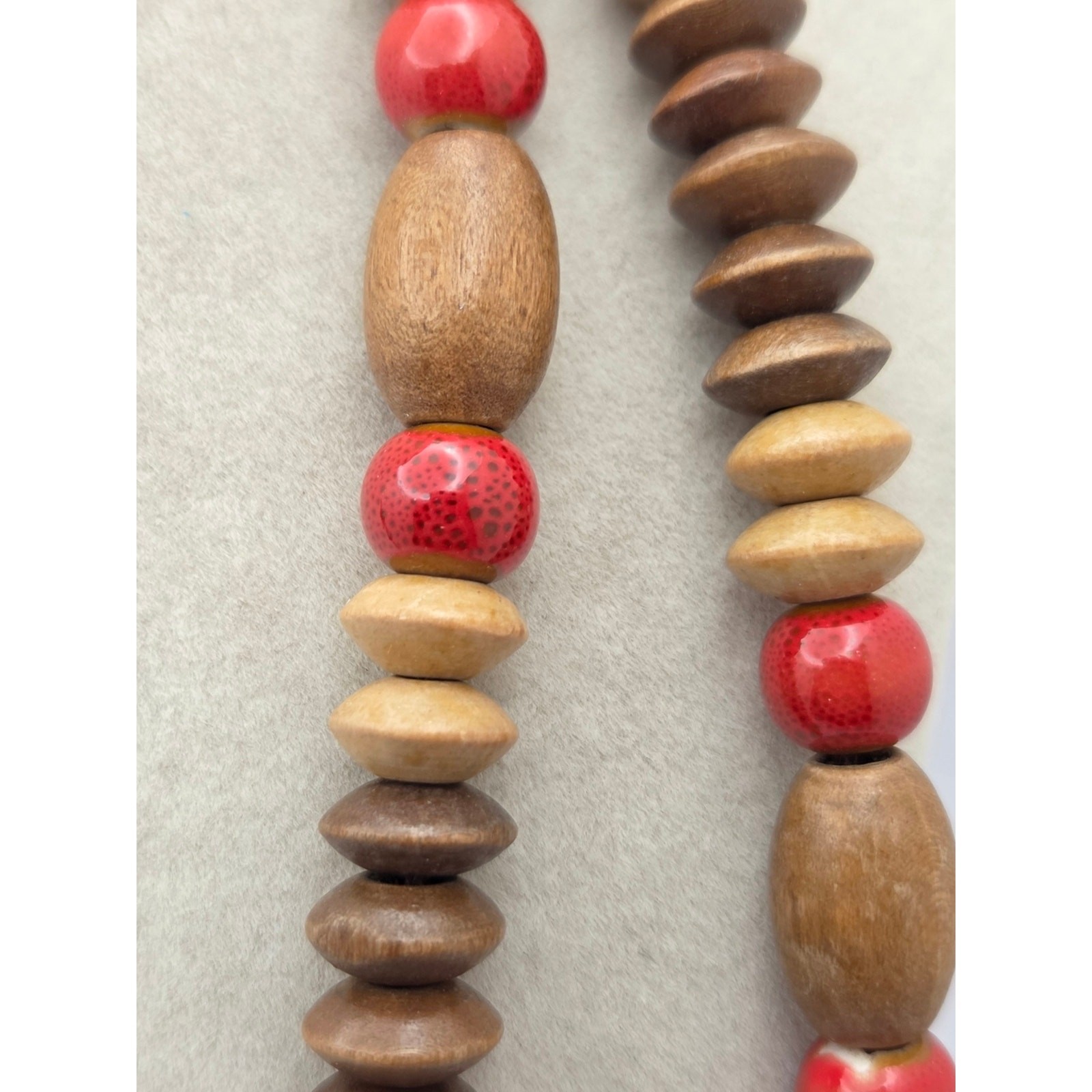 Vintage Multi-Strand Wood & Ceramic Bead Statement Necklace – 20” Boho