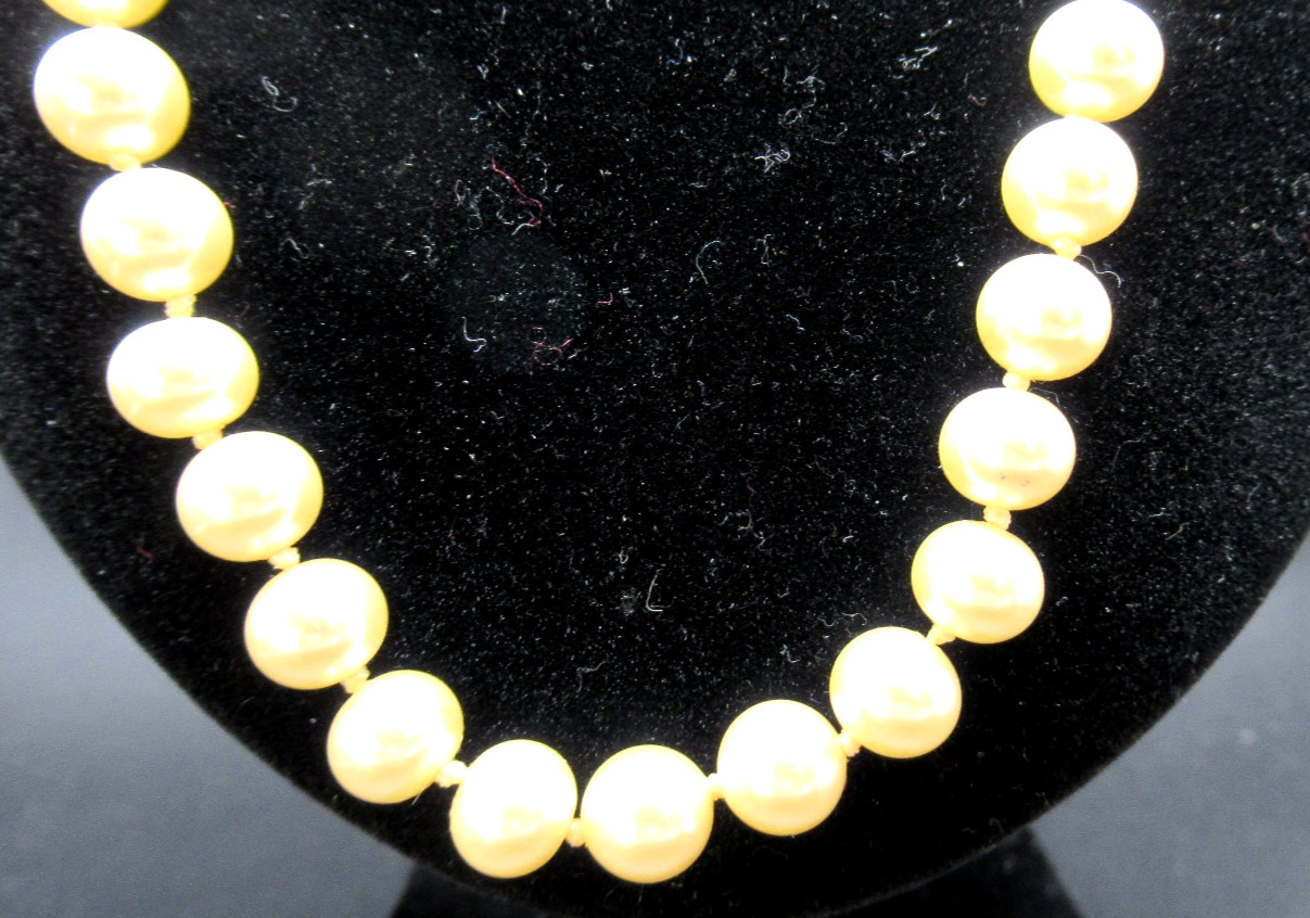 Vintage Japan 24″ Strand Knotted Imitation Pearl Necklace Fish Hook Clasp