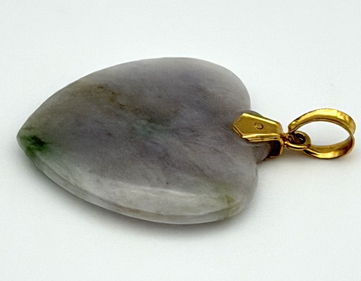 Vintage Jade Heart Pendant 14K Gold Bail Lavender Green Carved Jade Charm