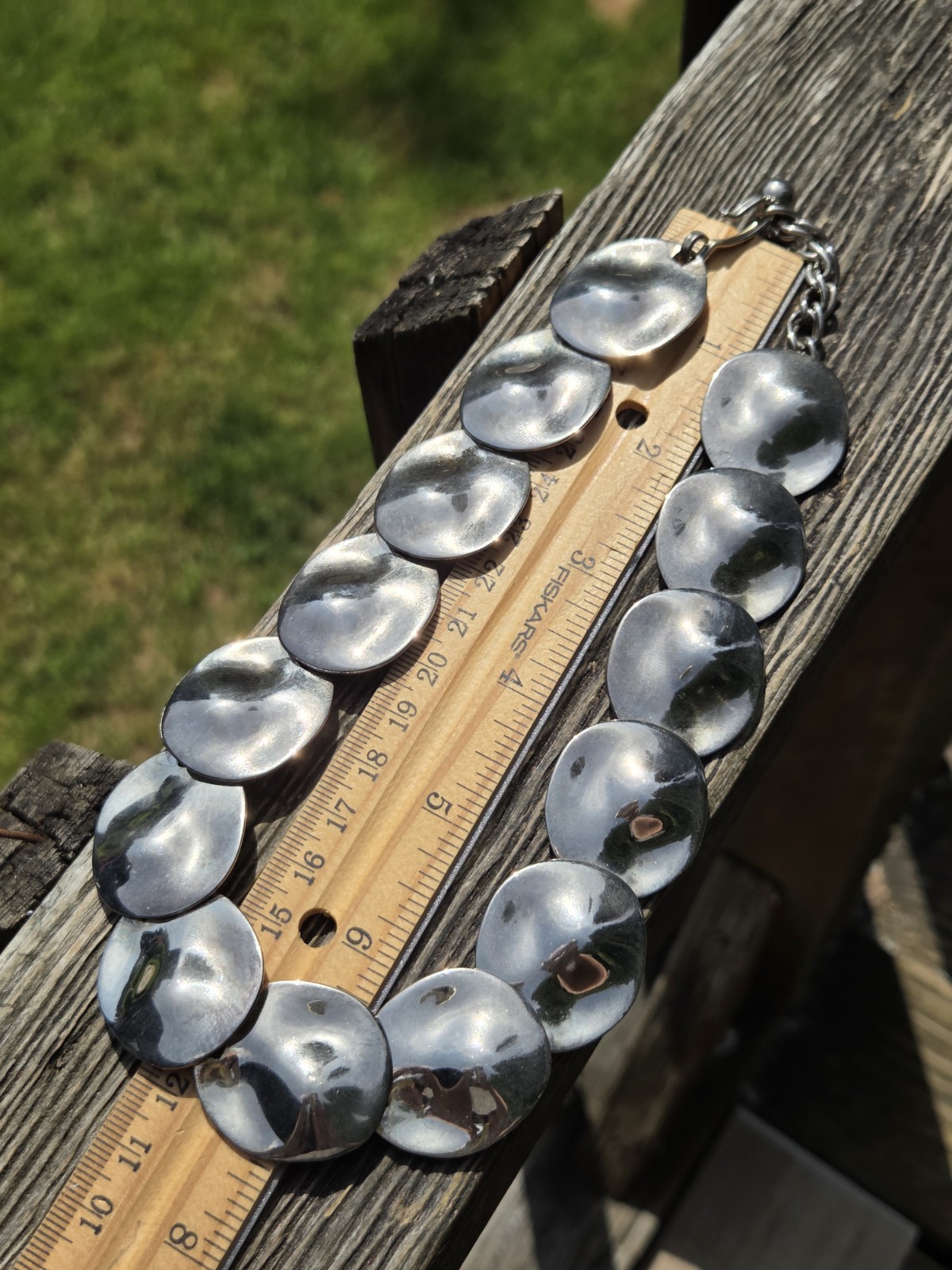 Vintage Silver Tone Disk Necklace & Bracelet Set Concho Chunky South Western