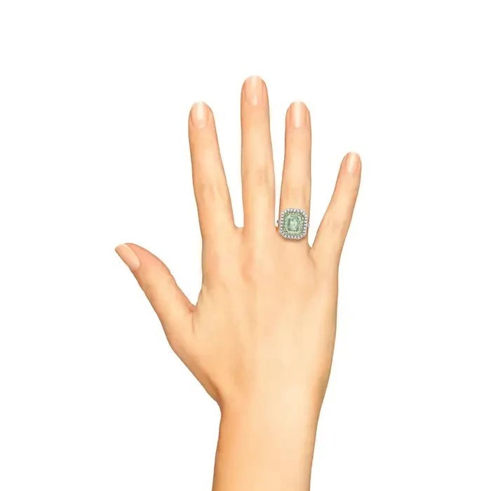 Art Deco Style Lab Created Diamond Green Amethyst Peridot 14K White Gold FN Ring