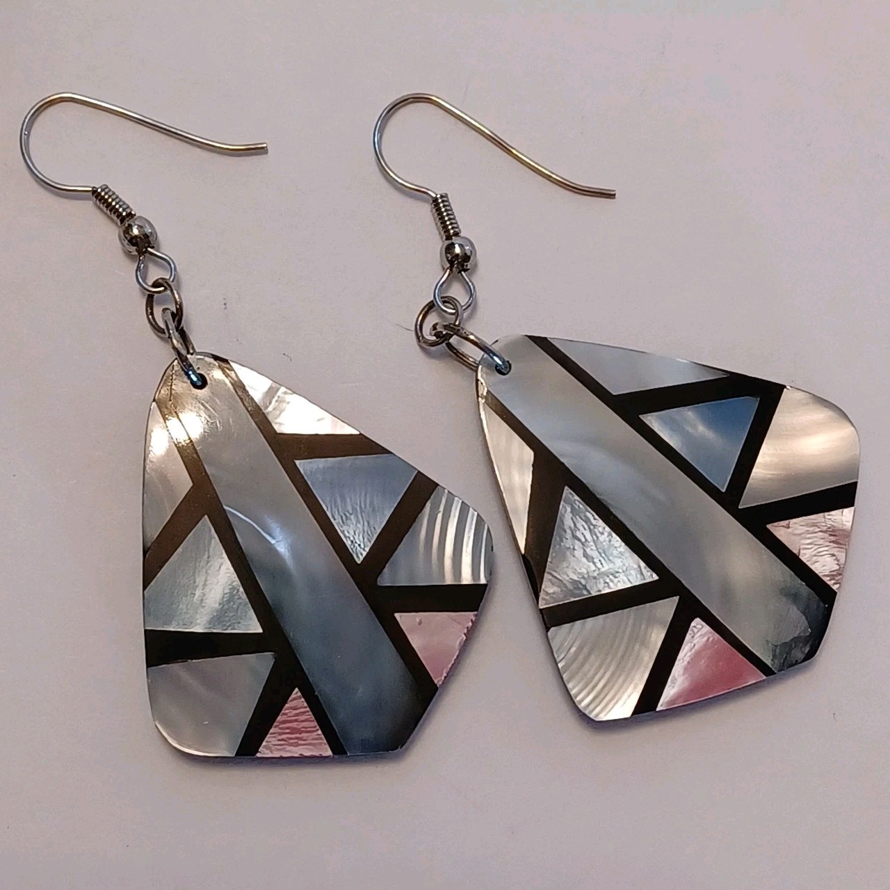 Vintage Shell Inlay Earrings Pink White Blue Black Gray