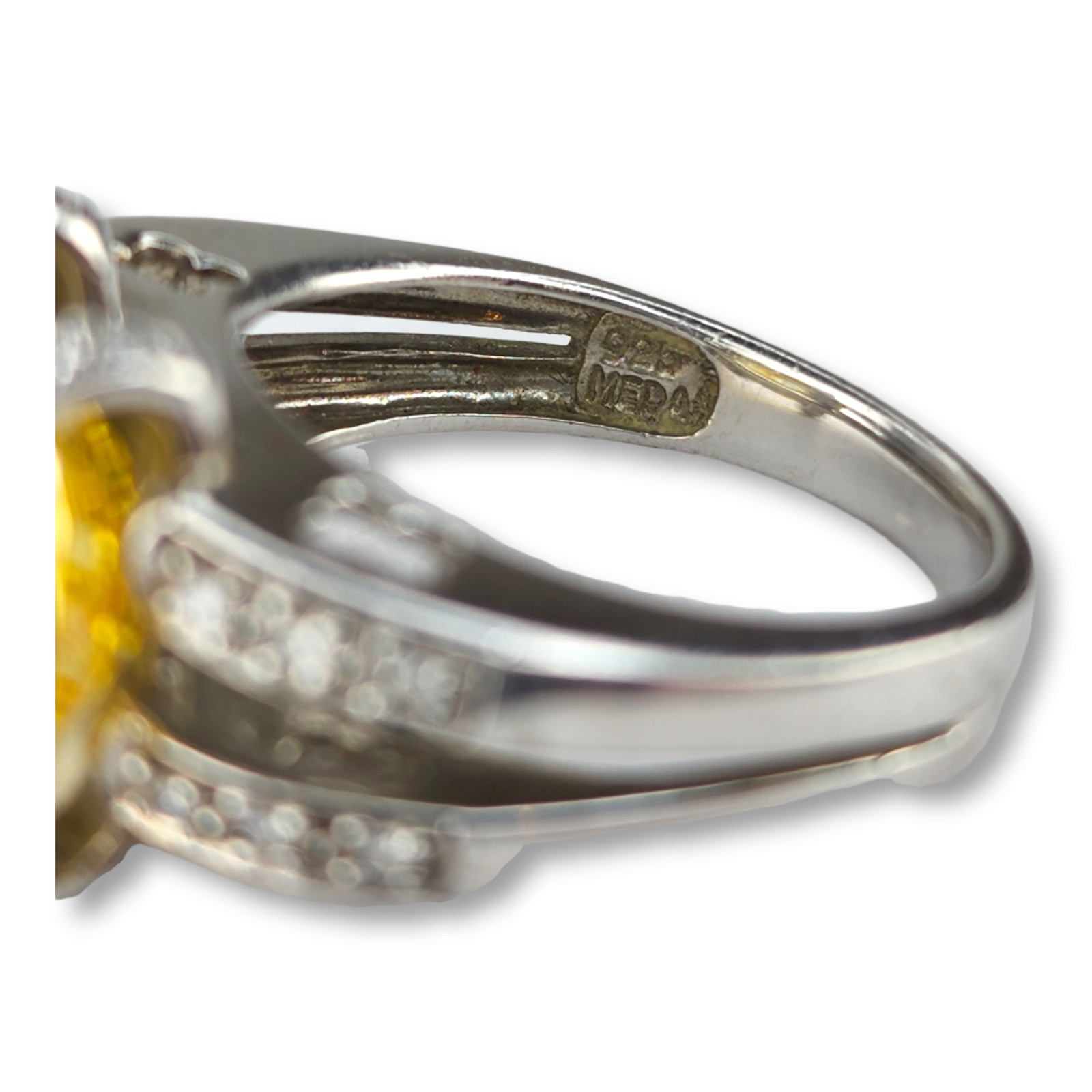 Vintage Sterling Silver 925 Yellow Faceted Citrine and Cubic Zirconia Ring SZ 5