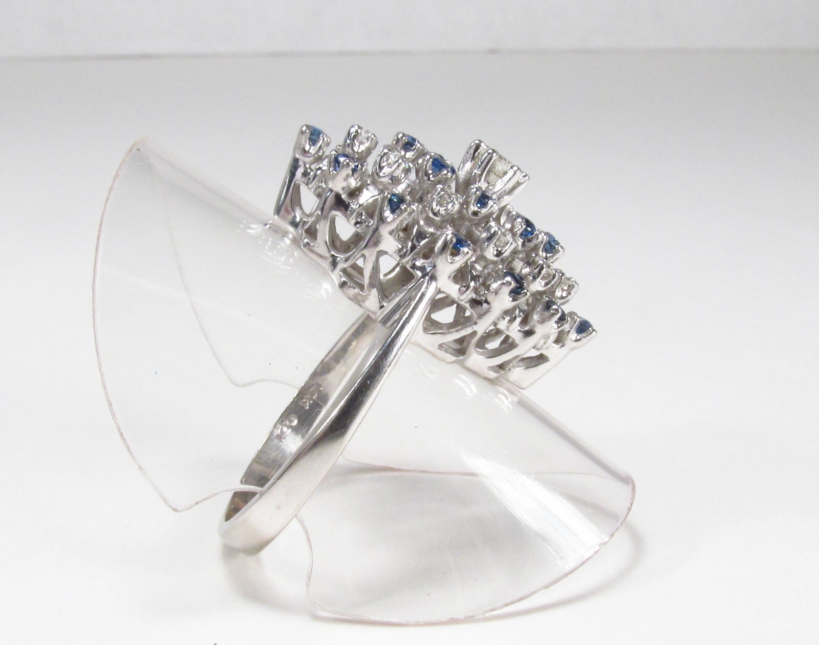 Vintage ODI NY USA 14K White Gold 0.75 ctw Diamond Sapphire Cocktail Ring Sz 8