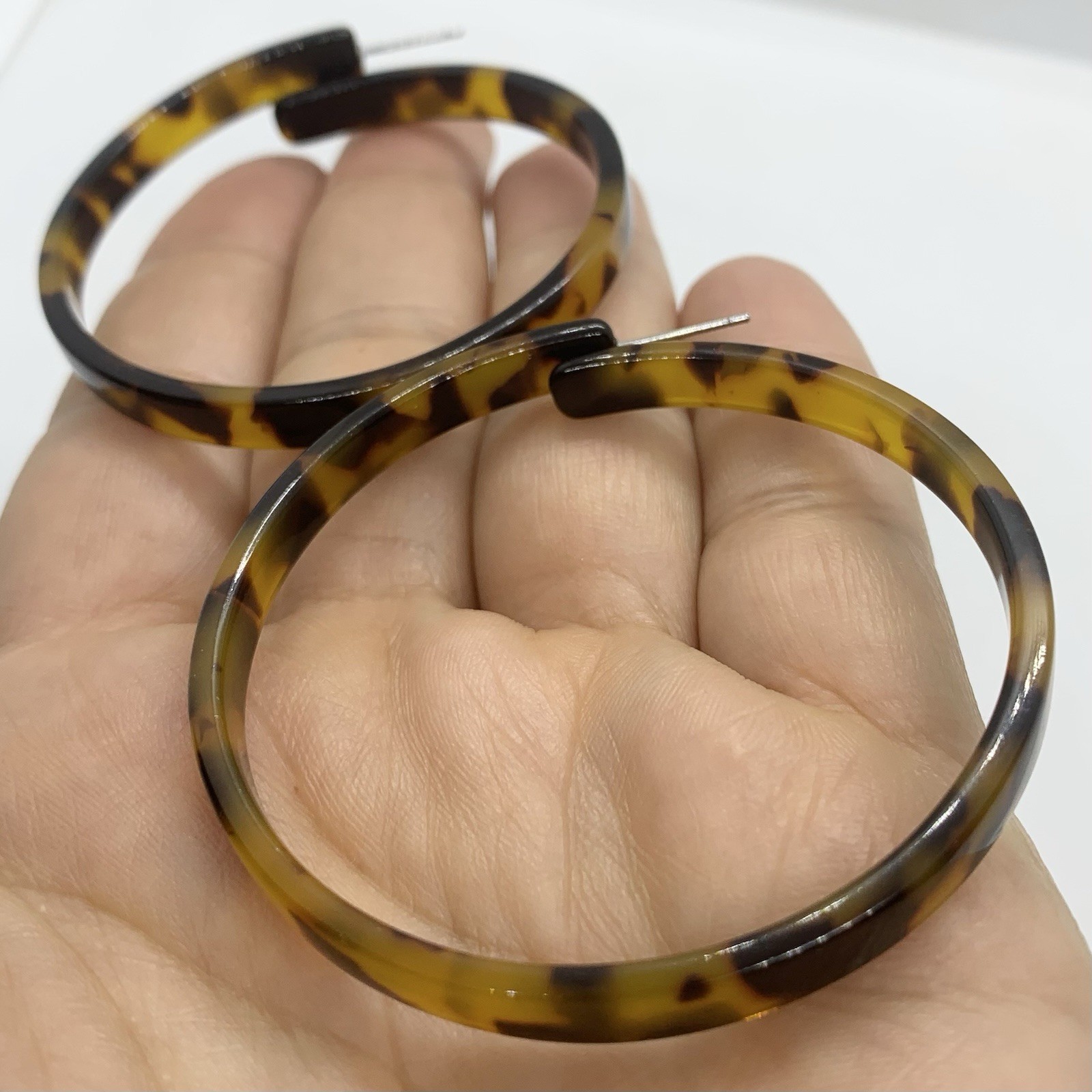 VTG TORTOISE SHELL ACRYLIC STATEMENT ROUND BIG DROP EARRINGS POST