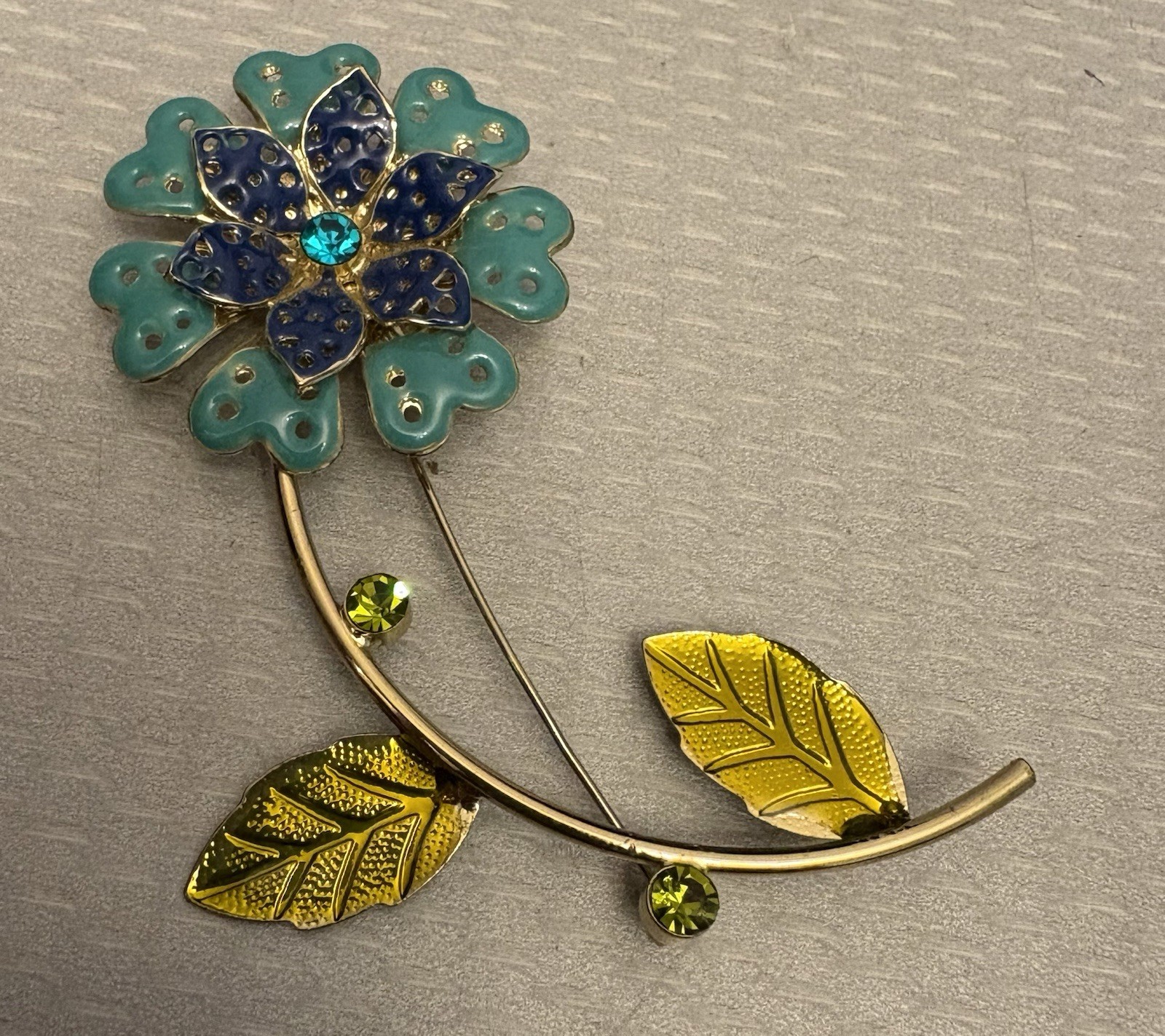 60s vintage Enamel Flower Power Brooch Mod Pop Long Stem Turquoise Lime Cobalt