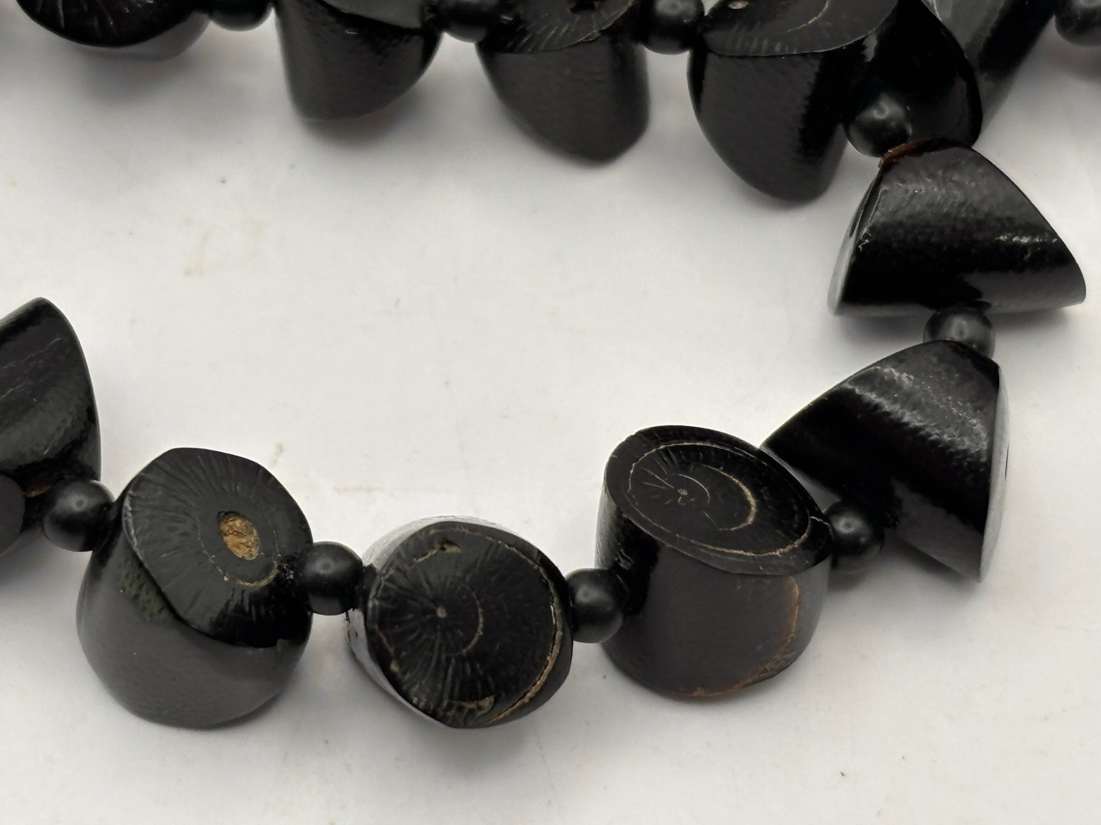 Vintage Natural Black Coral Necklace Irregular Barrel Cut Slice Beads ~49g