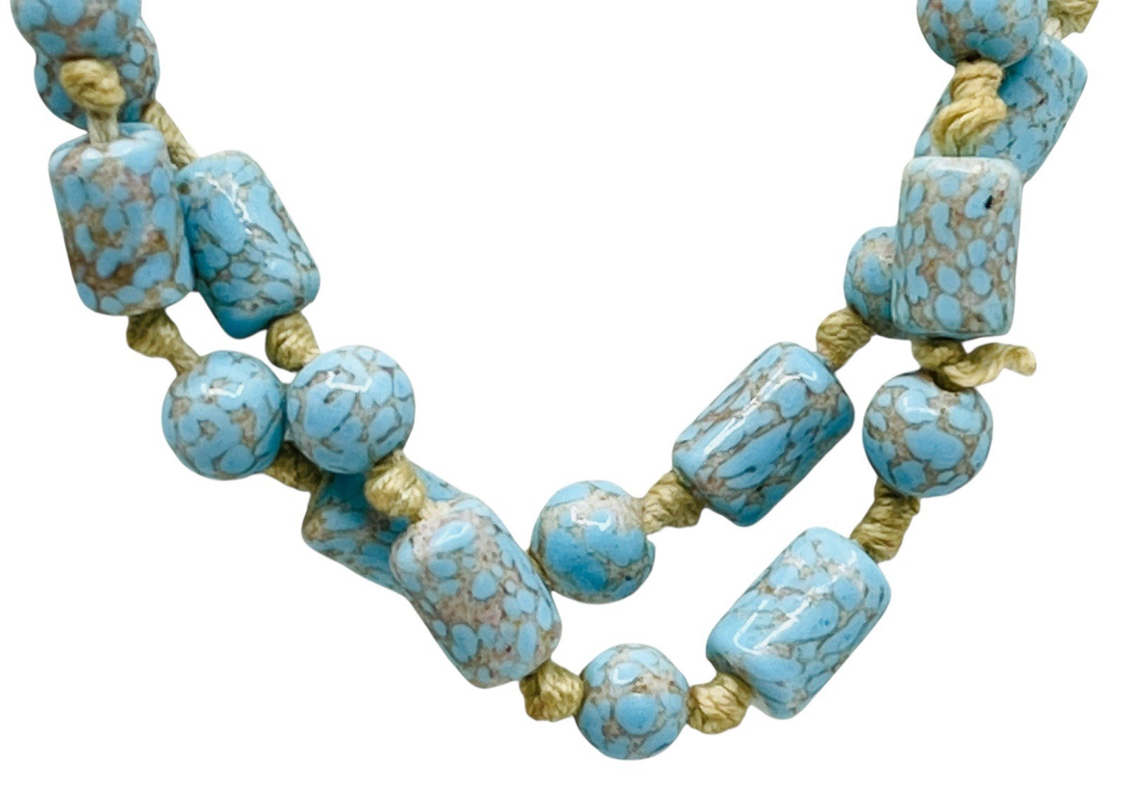Long Antique Art Deco Circa 1920’s Robin’s Egg Blue Flapper Bead Necklace 60” L