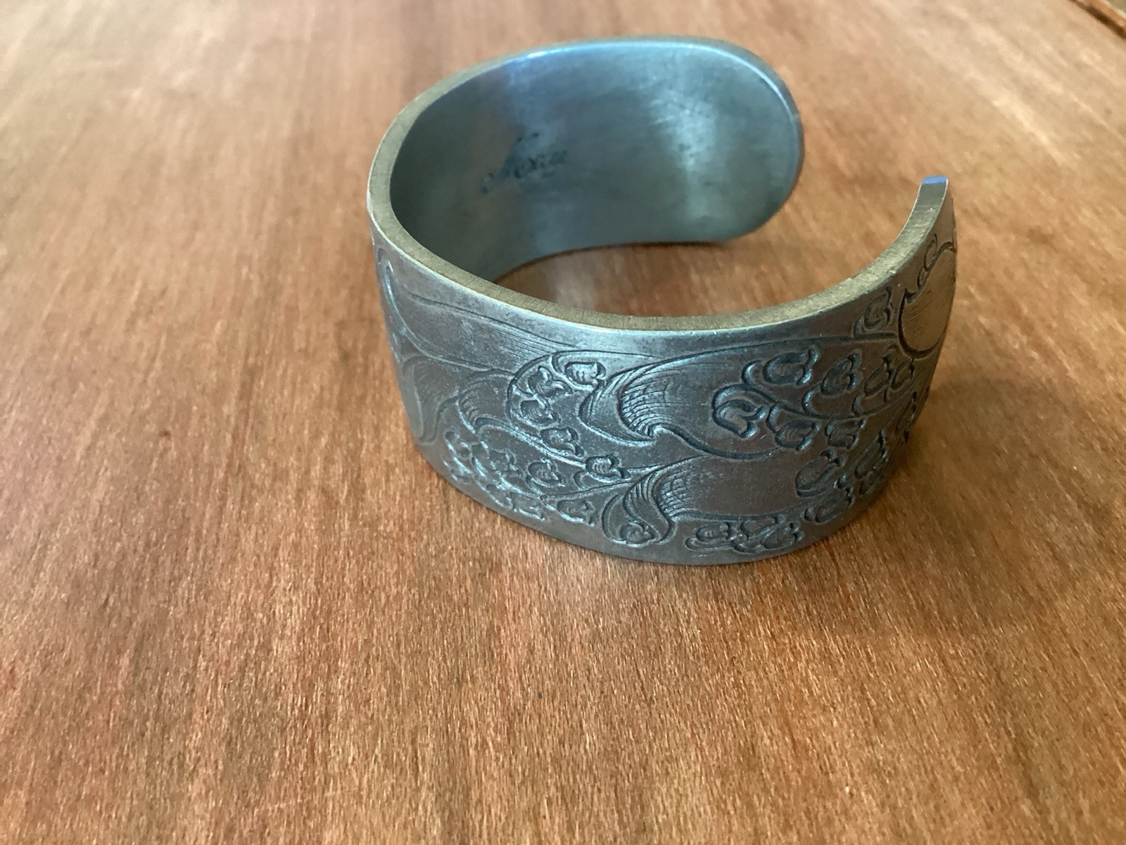Salisbury Pewter Cuff Bracelet May Birthday Lily of the Valley + Box+Care Inst.