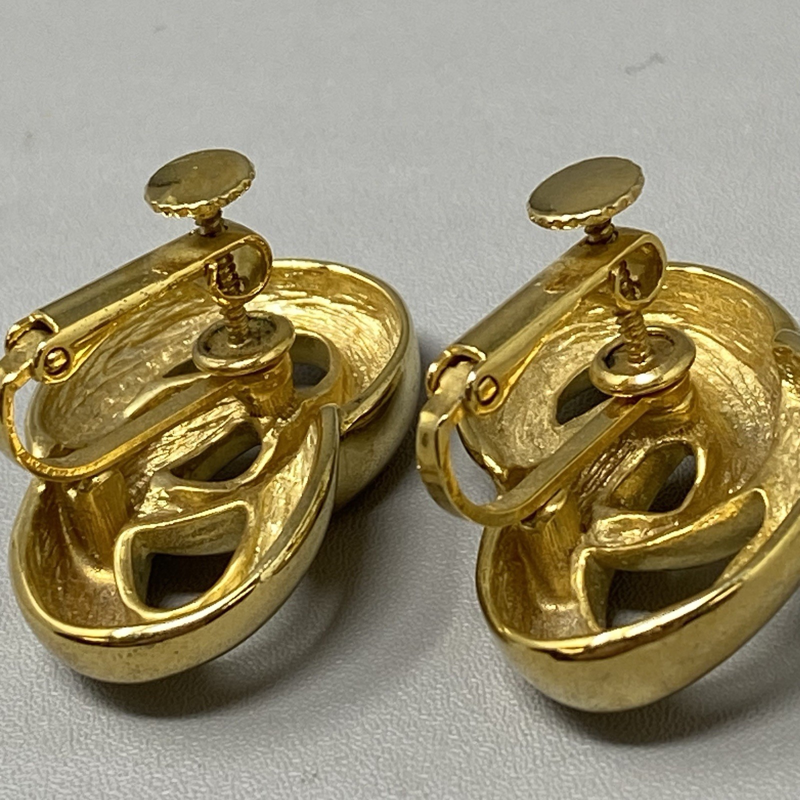 Gold Tone Clip On Earrings Double Link Dangle Drop Knotted Screw Back 1.25″