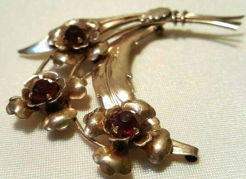 Antique 1930’s-1950’s Harry Iskin Sterling Gold Washed Flower Brooch Pin