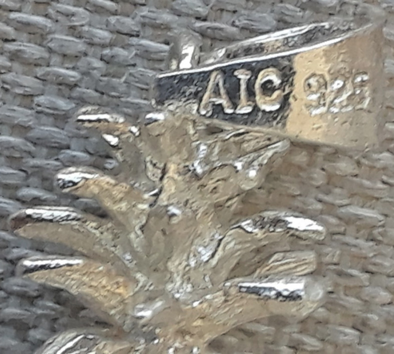 Vintage Sterling Pineapple Filigree Pendant Signed AIC About 1-1/8″ with Bale