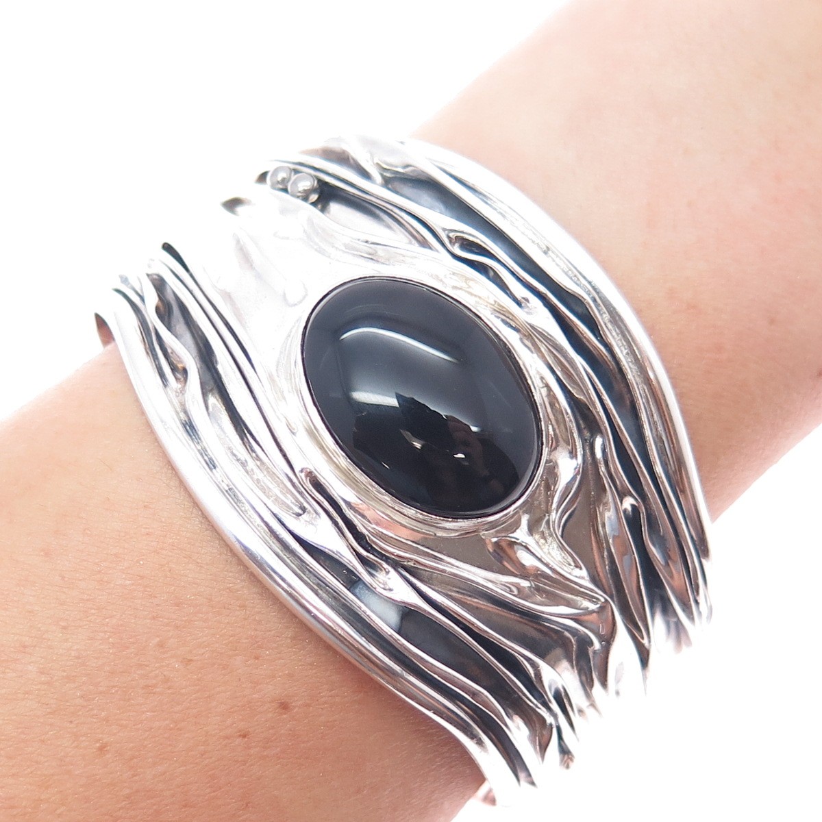 DOMINIQUE DINOUART 925 Sterling Silver Vintage Mexico Black Onyx Bracelet 7.75″