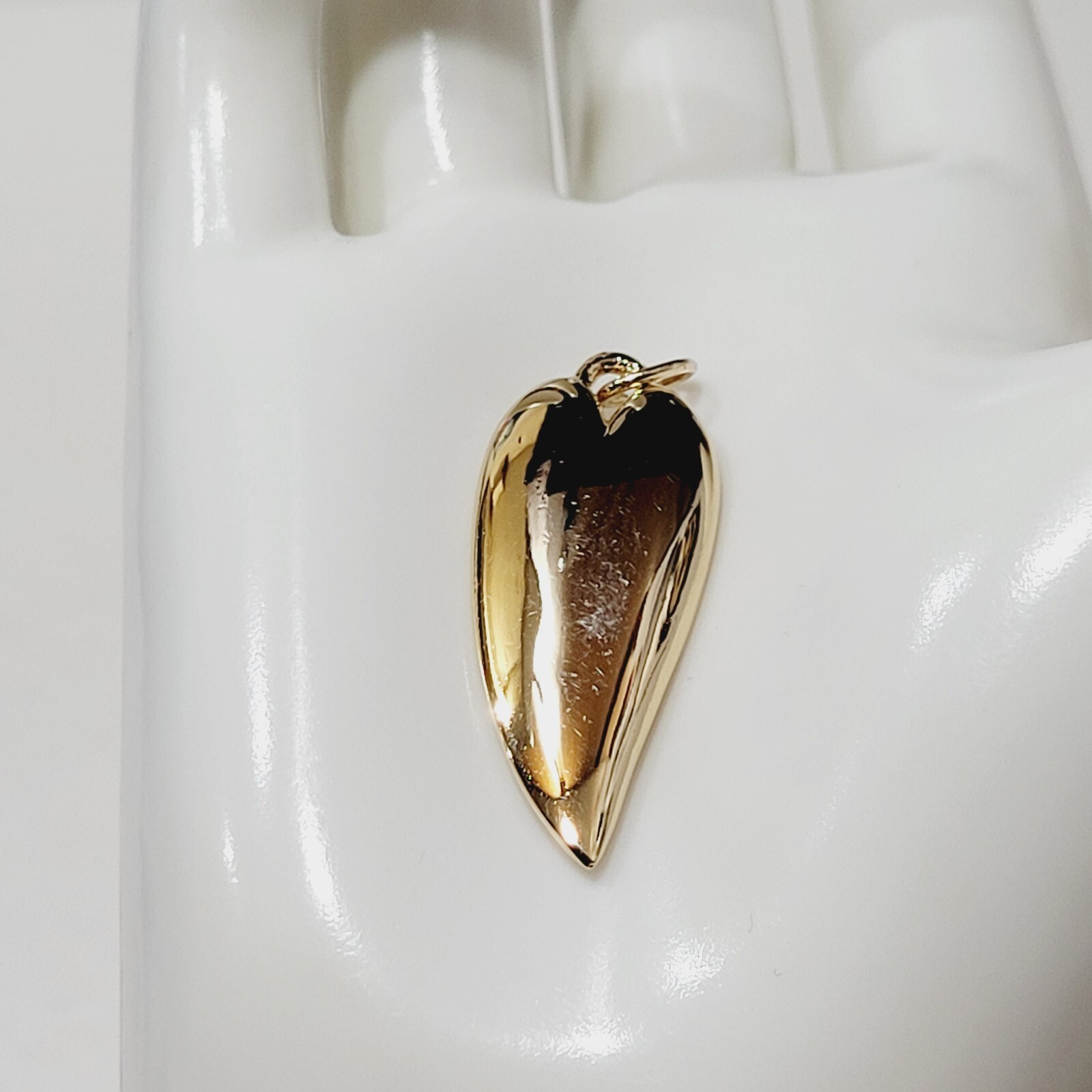Modernist Heart Slim Curved Elongated Shape Light Puff Gold Tone Vintage Pendant