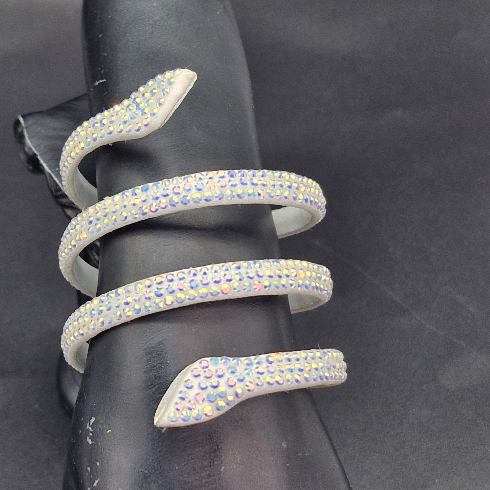 Rene Caovilla Italy White Cleo Snake Wrap Bracelet Leather Rhinestones