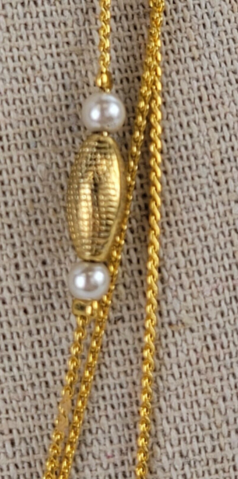 Gold -Tone Oval Bead And White Faux Pearl Charm Station Necklace 29.5 in