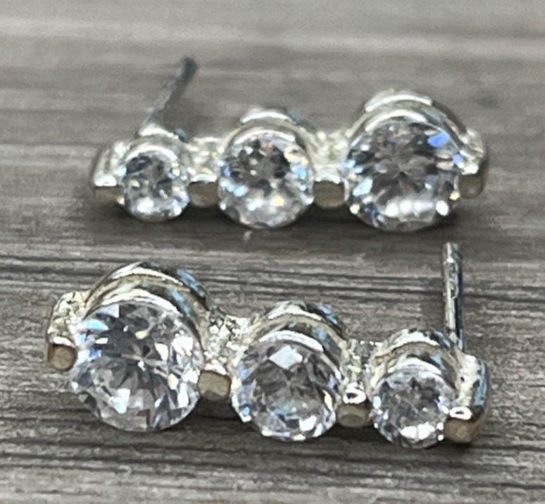Vintage MO Sterling 925 Classic Elegant Dangle Drop Post Earrings Graduated CZ