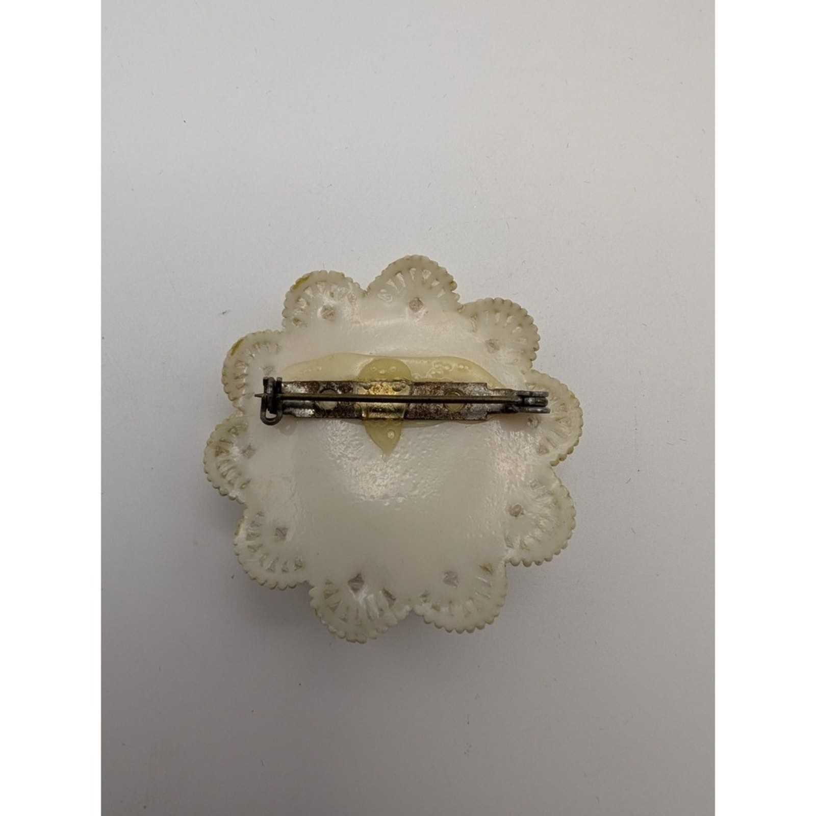VINTAGE Floral Celluloid Brooch Pink Cream Layered Bouquet 2.25in Japan READ