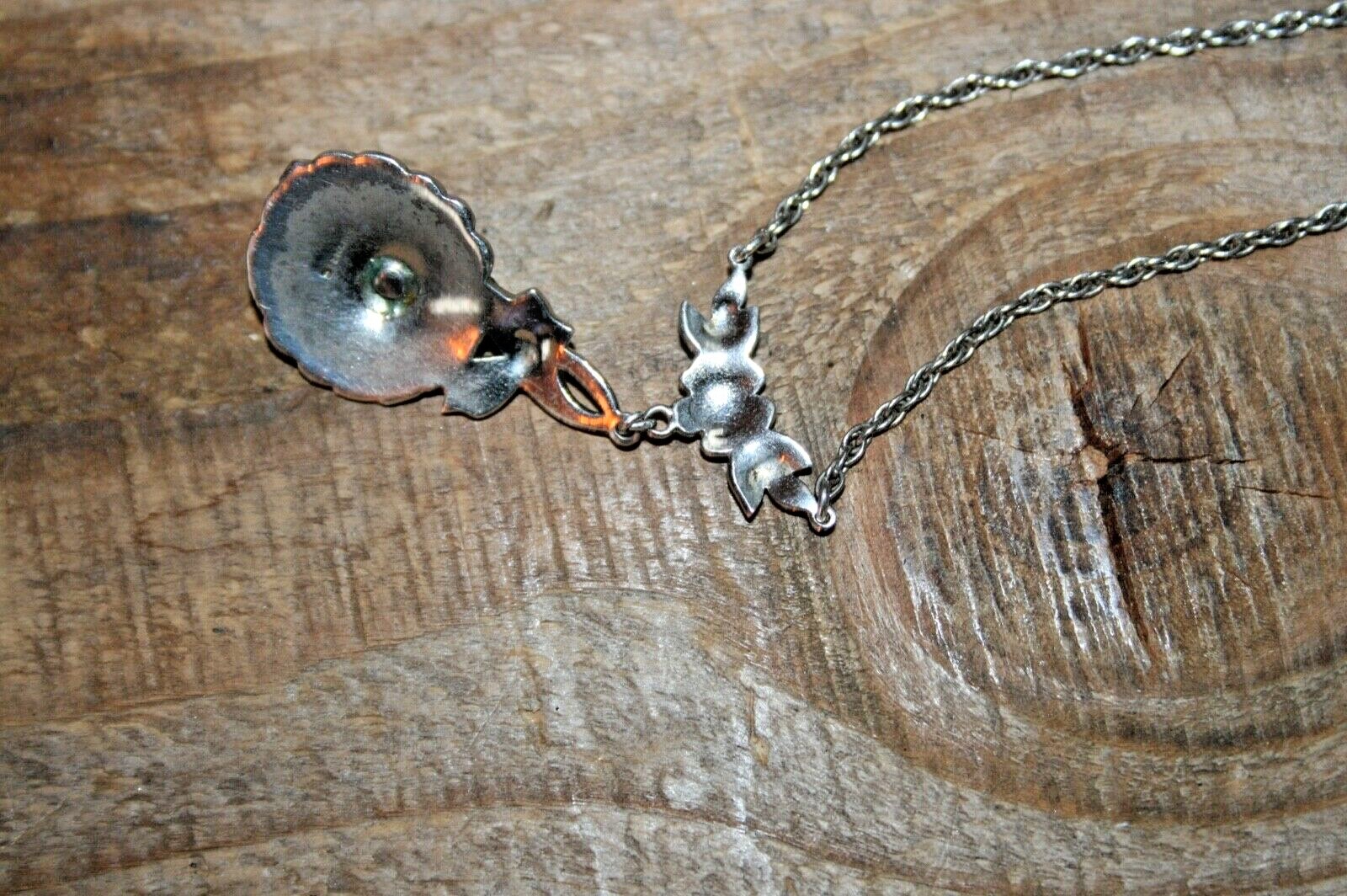 Vintage / Antique Art Deco Sterling Silver Coral & Marcasite Necklace 16″