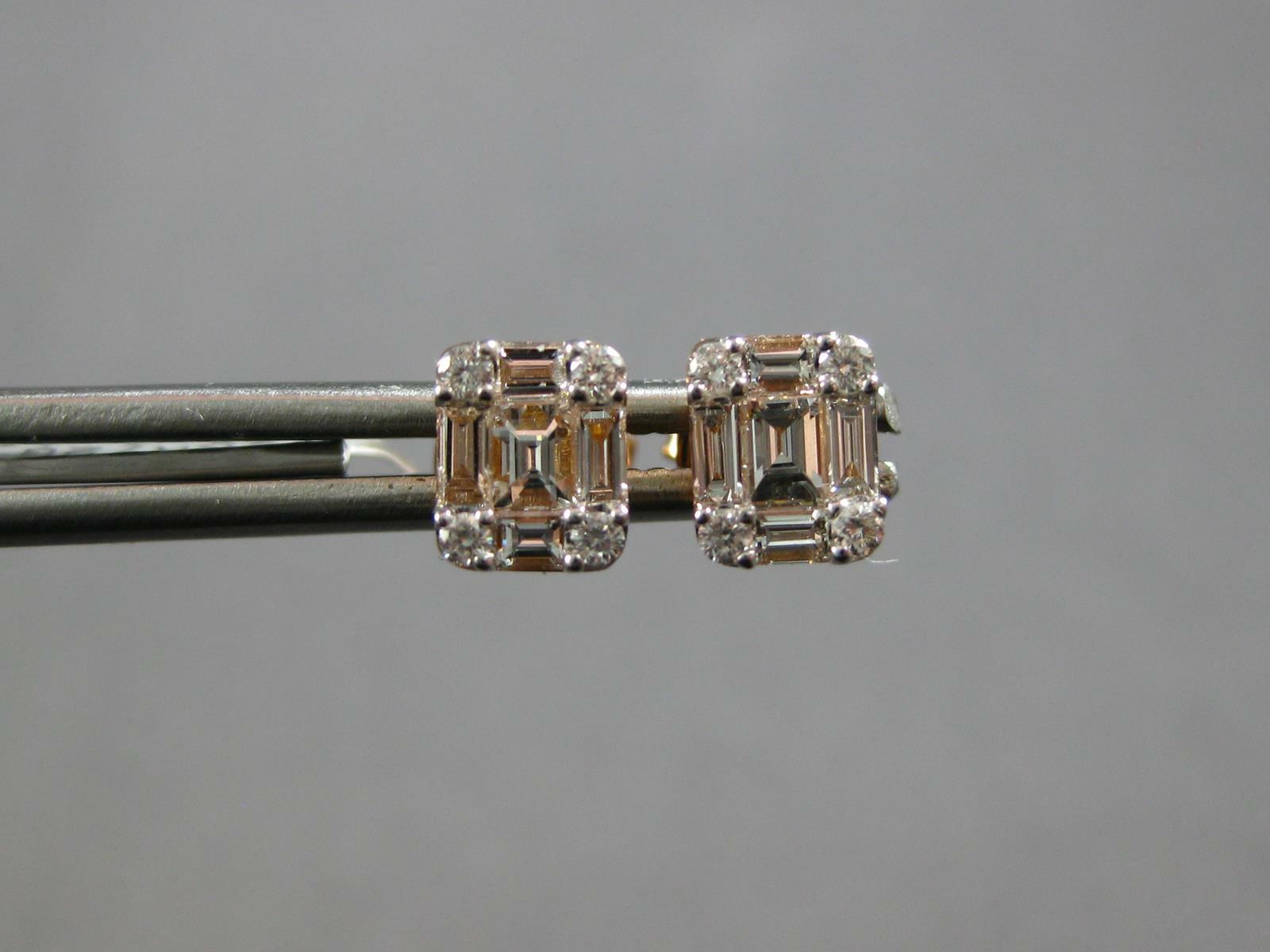ESTATE .50CT DIAMOND 18K ROSE GOLD ROUND & BAGUETTE CLUSTER SQUARE STUD EARRINGS
