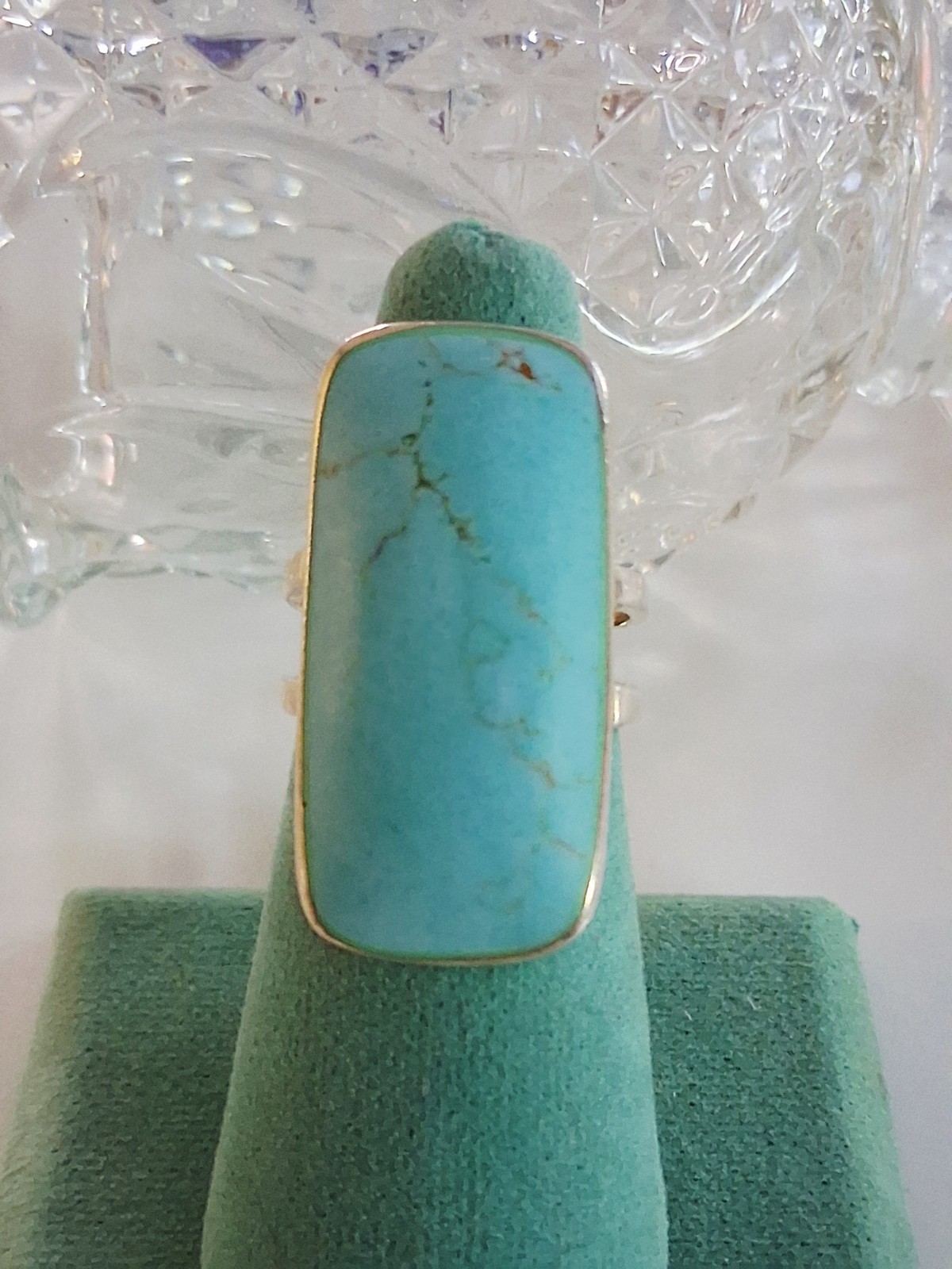 ATI Annika Witt Mexico Turquoise Large Statement Ring Size 8.75 Sterling Silver
