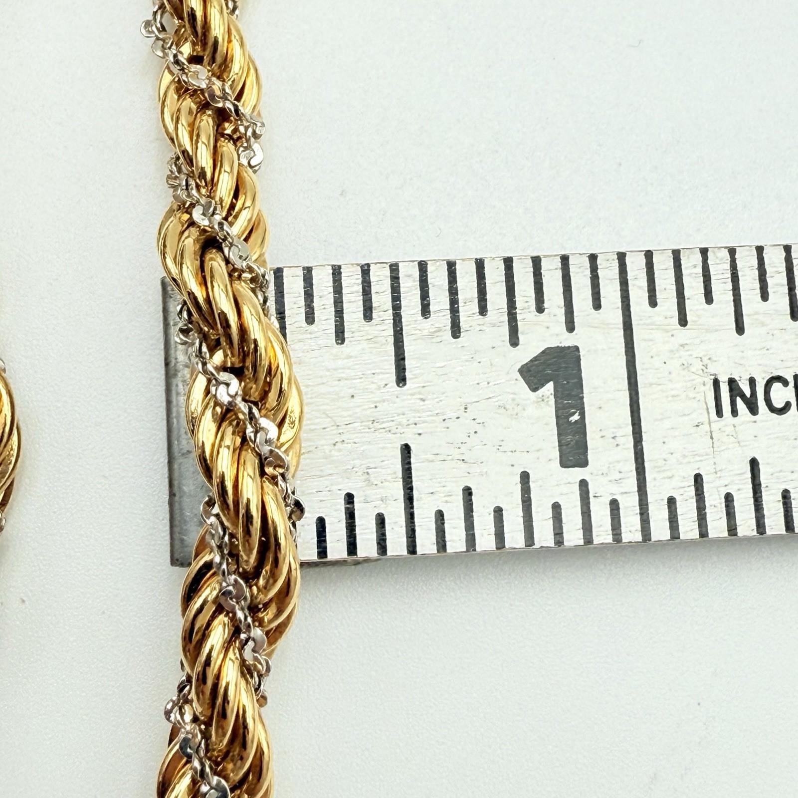 Vintage Monet Necklace Gold Tone Rope With Entwined Silver Tone Chain 23”