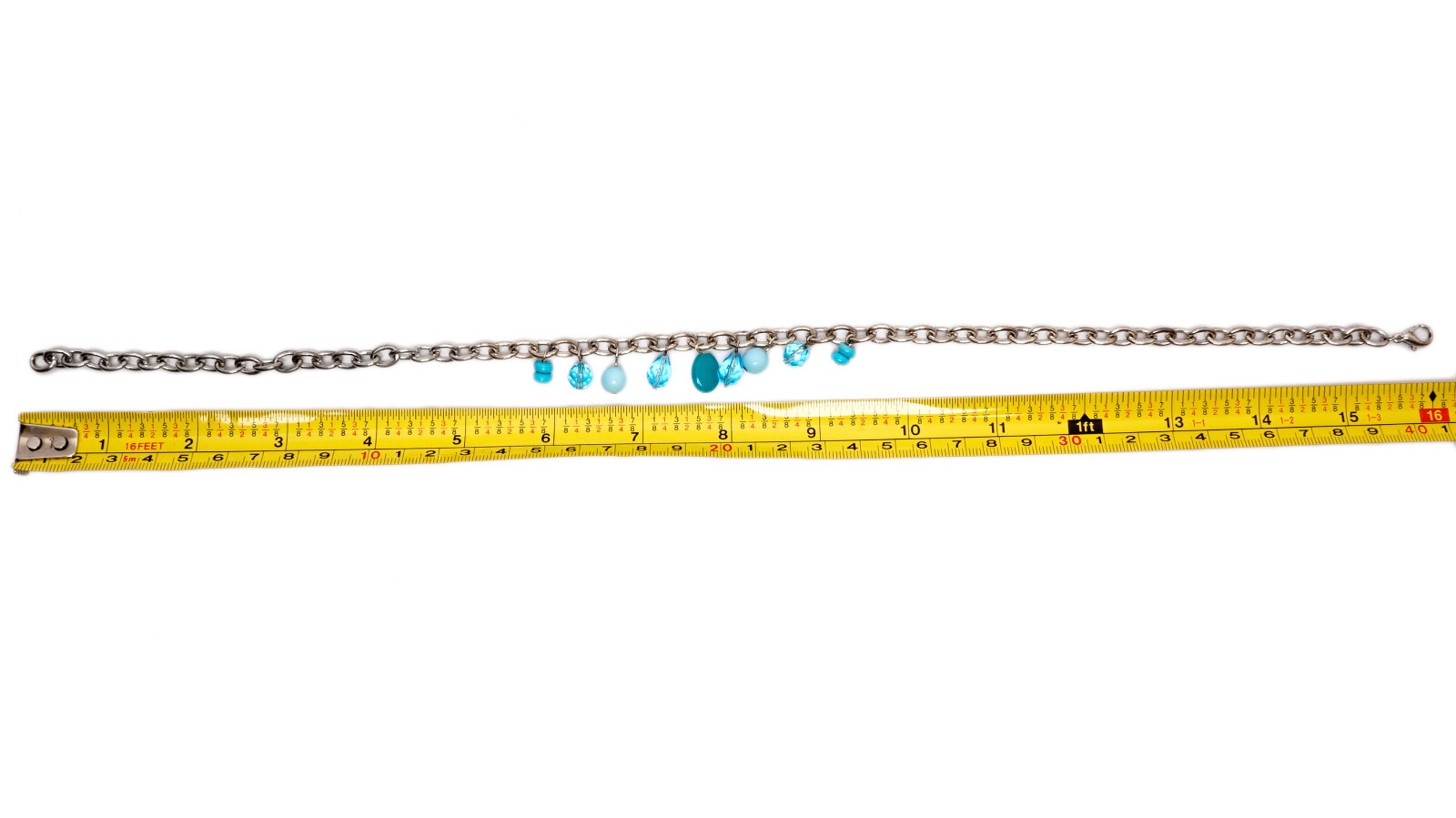 Necklace Aquamarine and Faceted Glass Crystals Silver Tone Chain Vintage