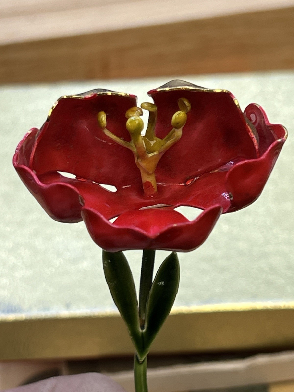 Vintage Original By Robert Gold Tone Enamel Painted Flower Brooch 2.5”