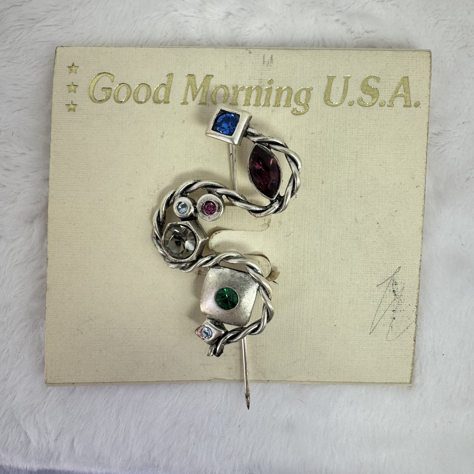Multicolor Rhinestone And Silver Brooch Pin By Good Morning USA Vintage Estate