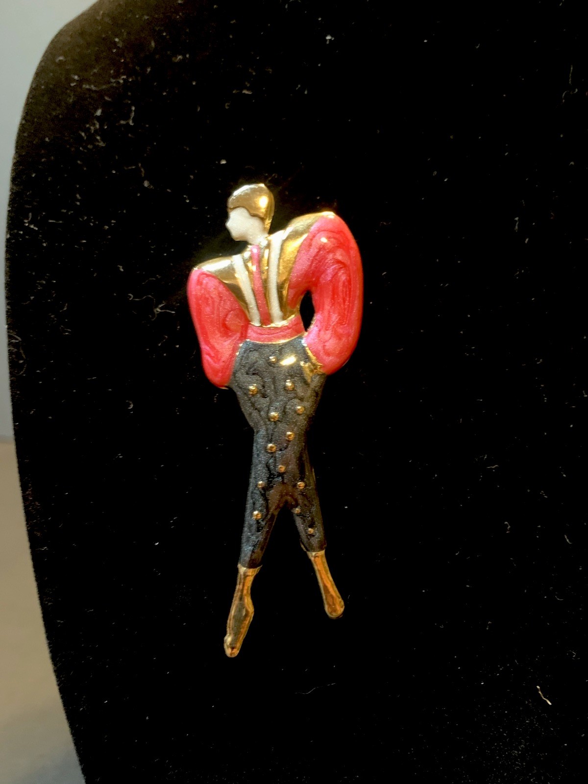 Vintage 80s Brooch Pin Lady Brass Enamel Large 3” New Wave Pink Fashion Runway