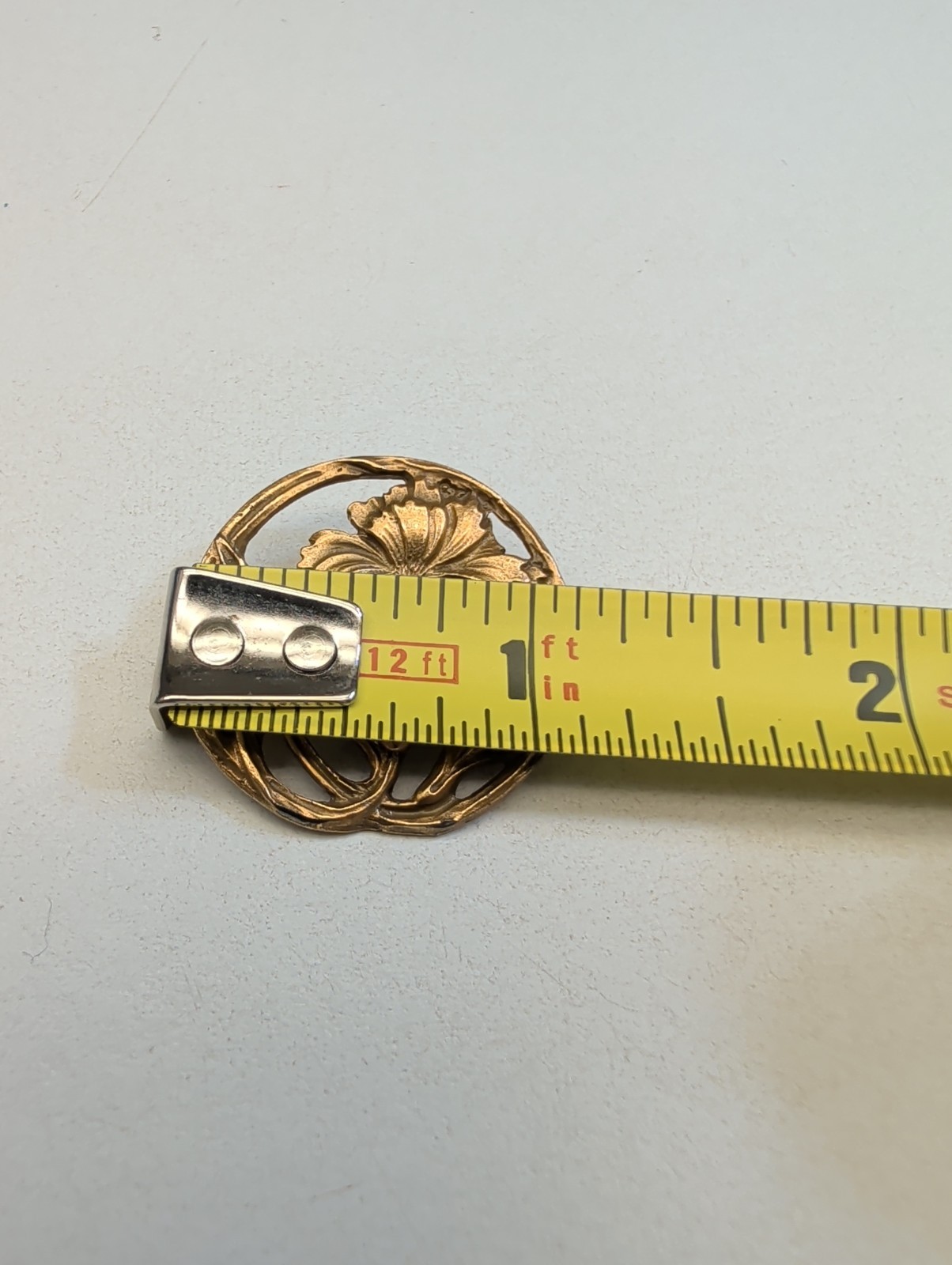 Vintage Signed ALVA Museum Replicas Art Nouveau Gold Tone Openwork Flower Brooch