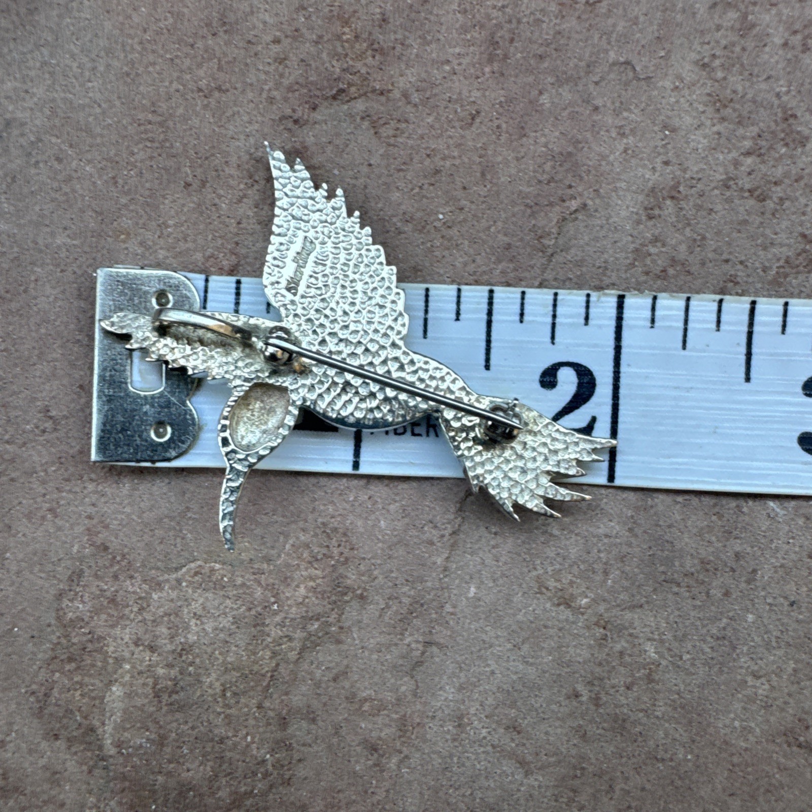 Vintage Sterling Silver Gaspeite+Opal Green Inlay Hummingbird PENDANT or BROOCH